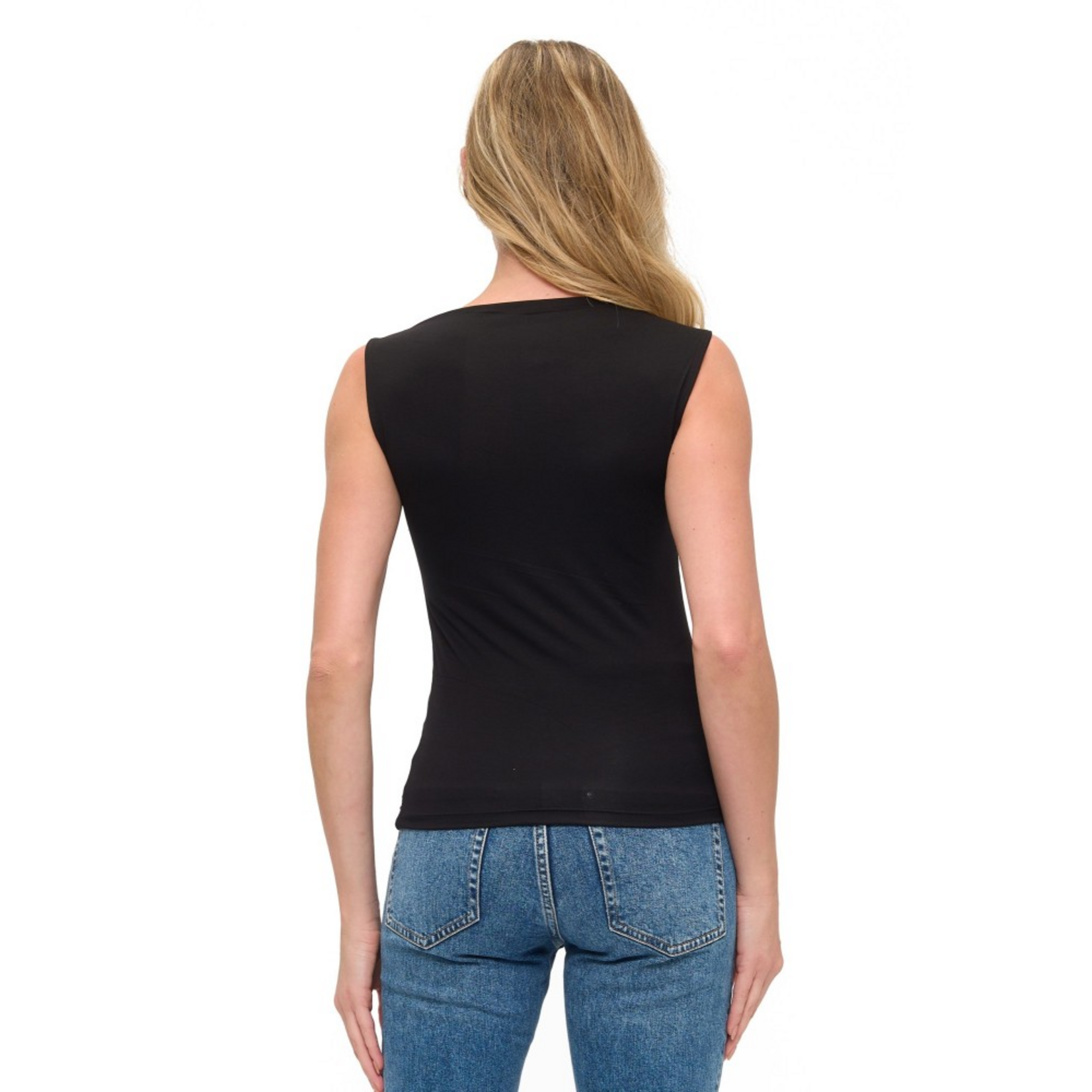 BLACK RUCHED DETAIL TANK TOP