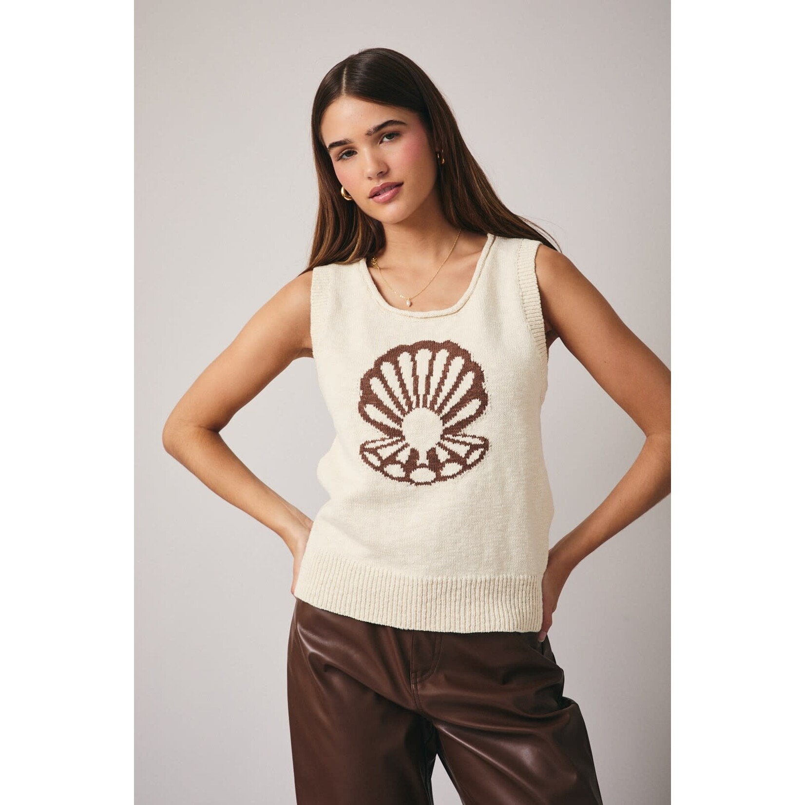 ROUND NECK SLEEVELESS SHELL PRINTED SWEATER