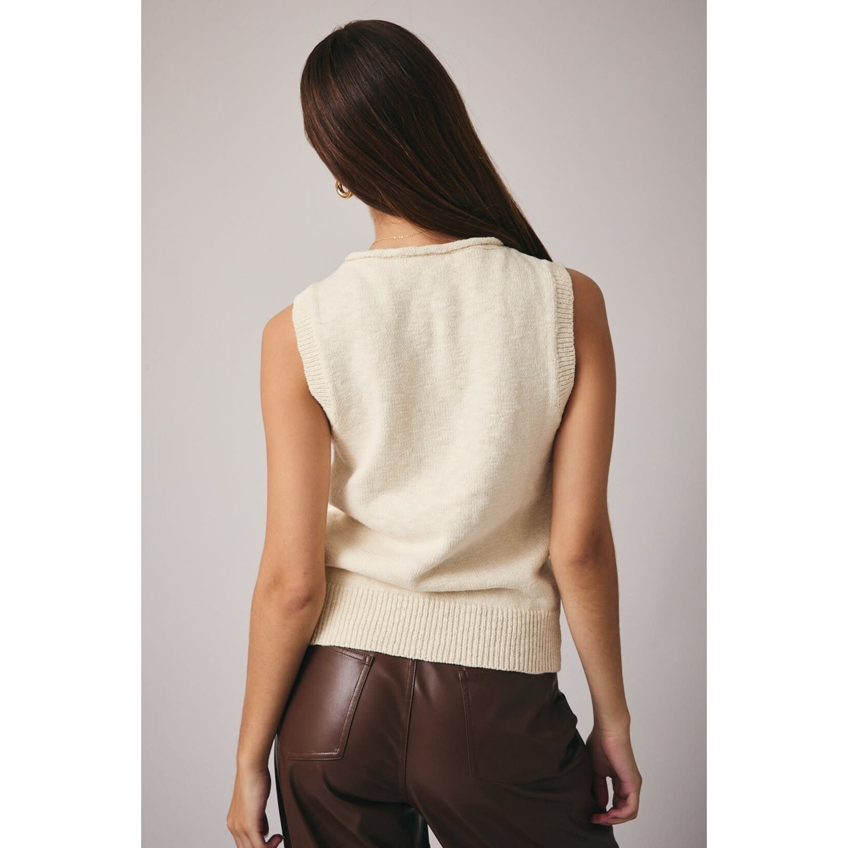 ROUND NECK SLEEVELESS SHELL PRINTED SWEATER
