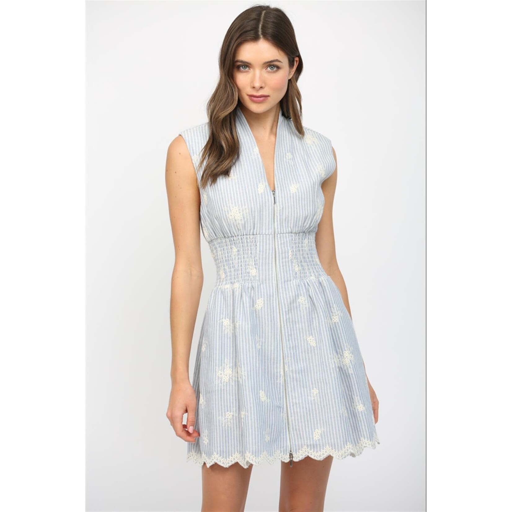 FLORAL STRIPE V-NECK DRESS