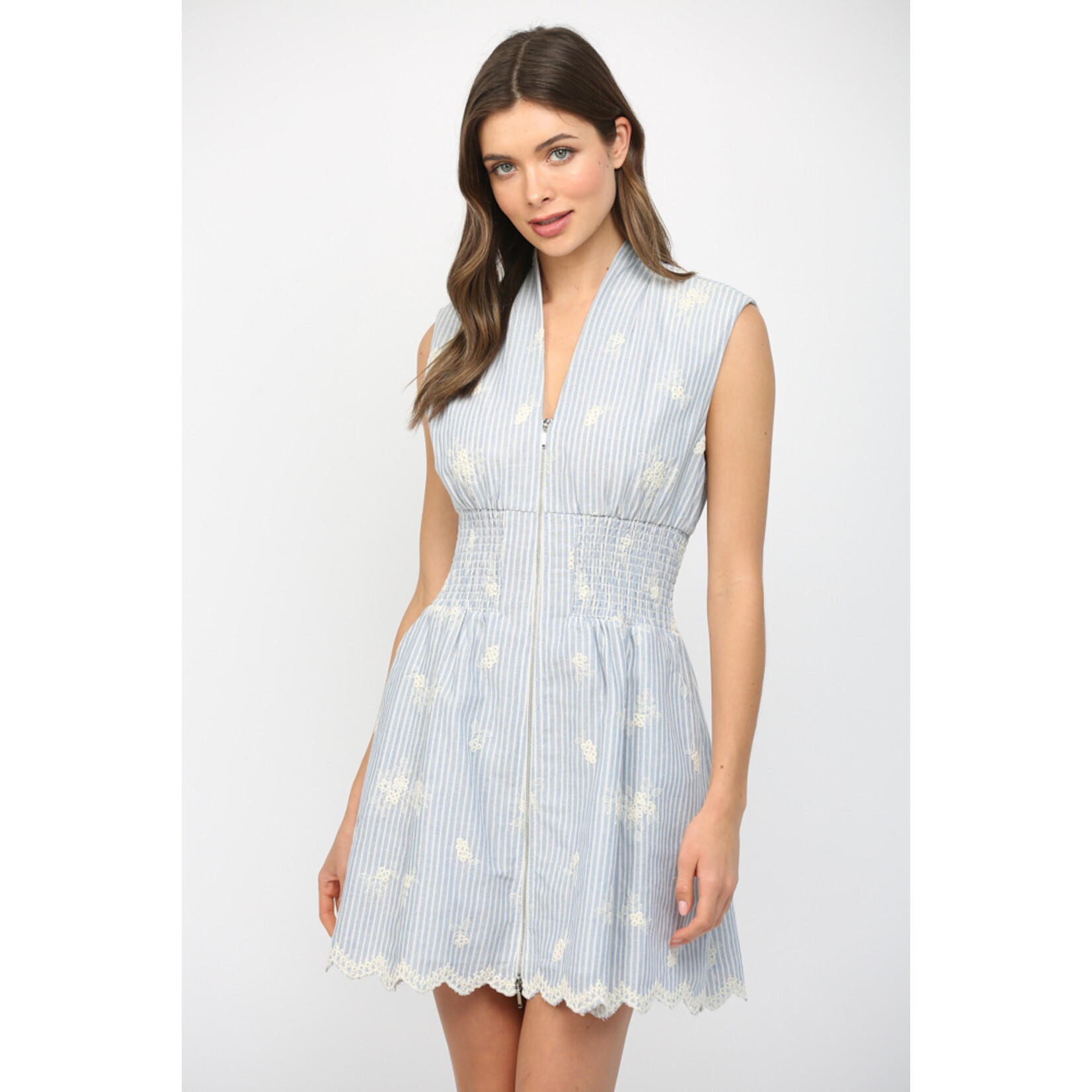 FLORAL STRIPE V-NECK DRESS