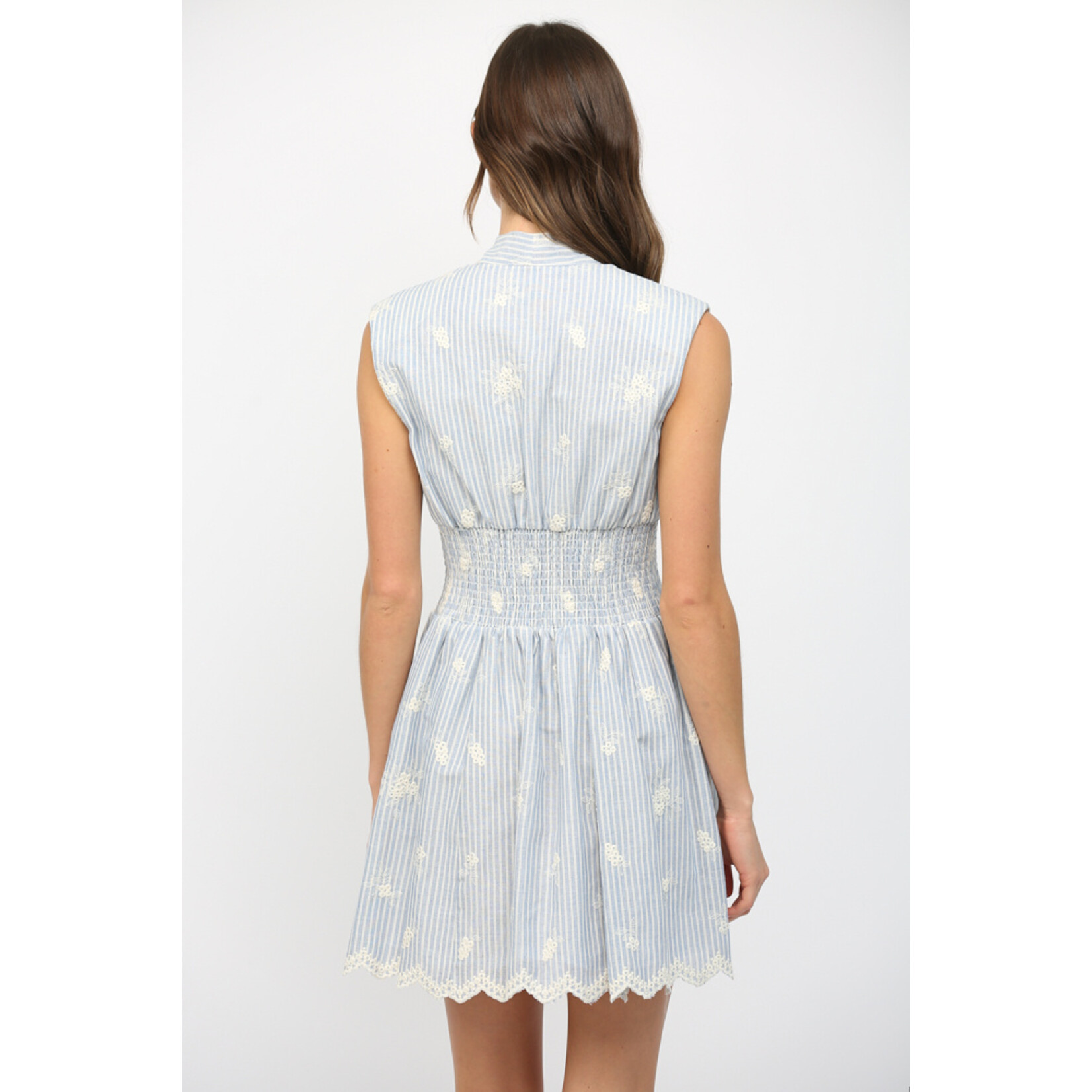 FLORAL STRIPE V-NECK DRESS