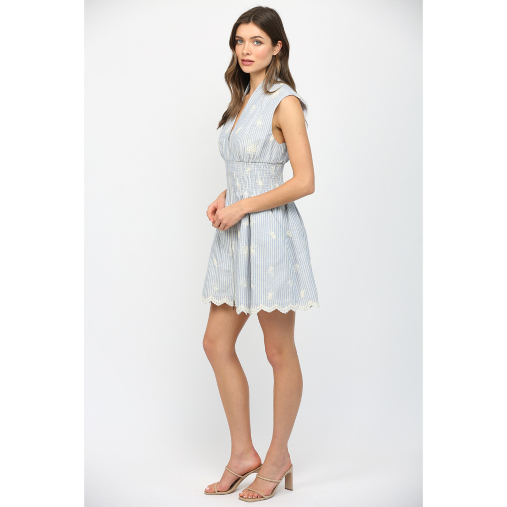 FLORAL STRIPE V-NECK DRESS