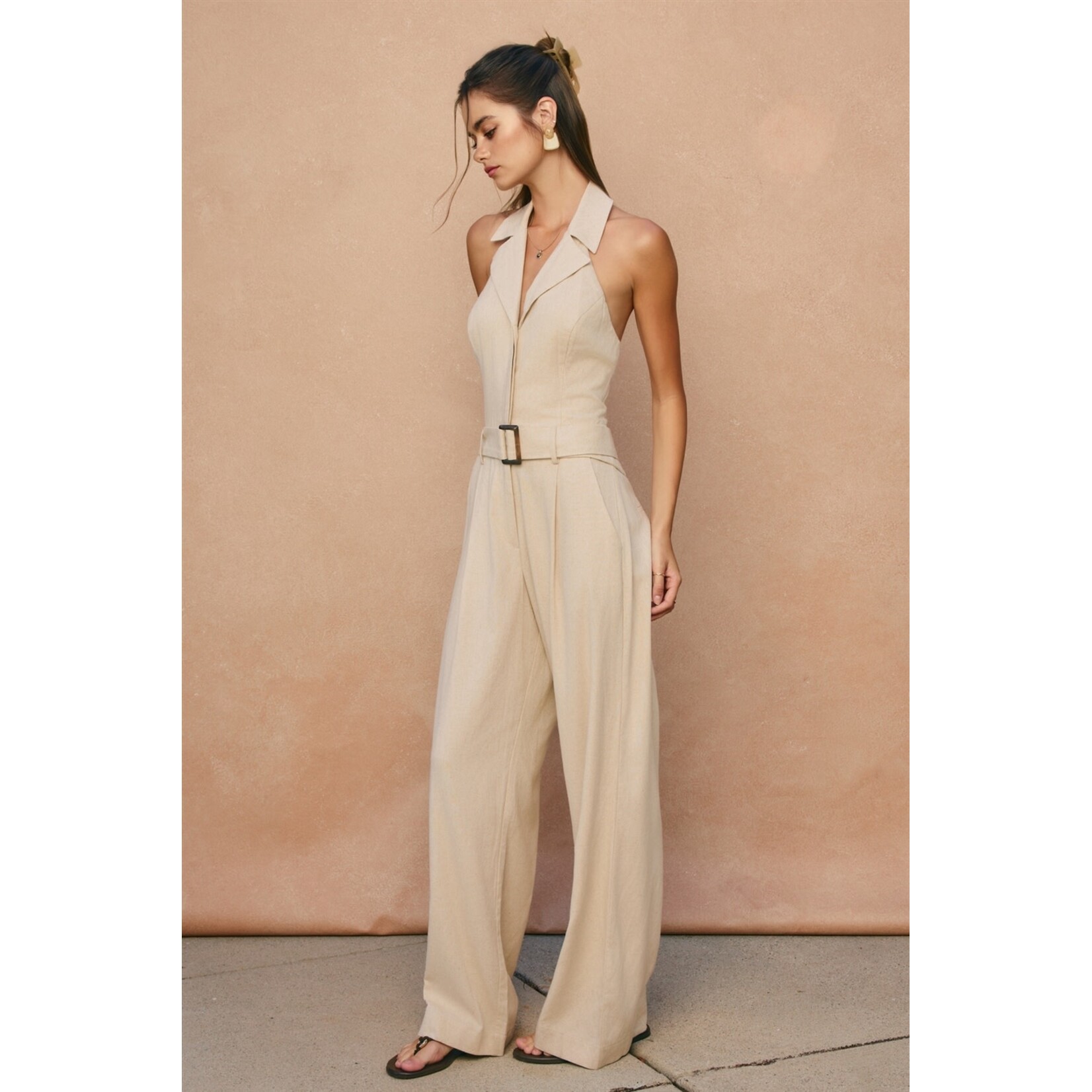 BELTED HALTER NECK JUMPSUIT