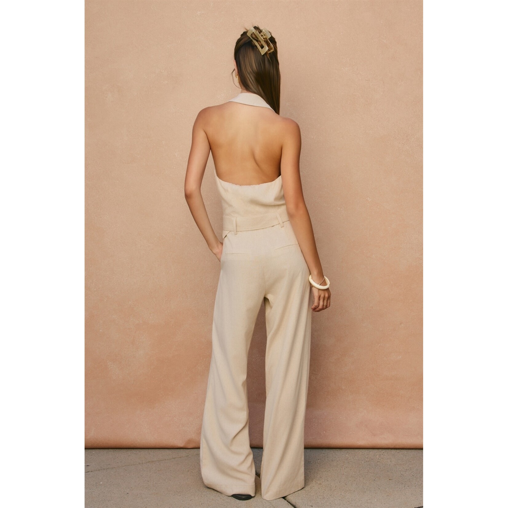 BELTED HALTER NECK JUMPSUIT