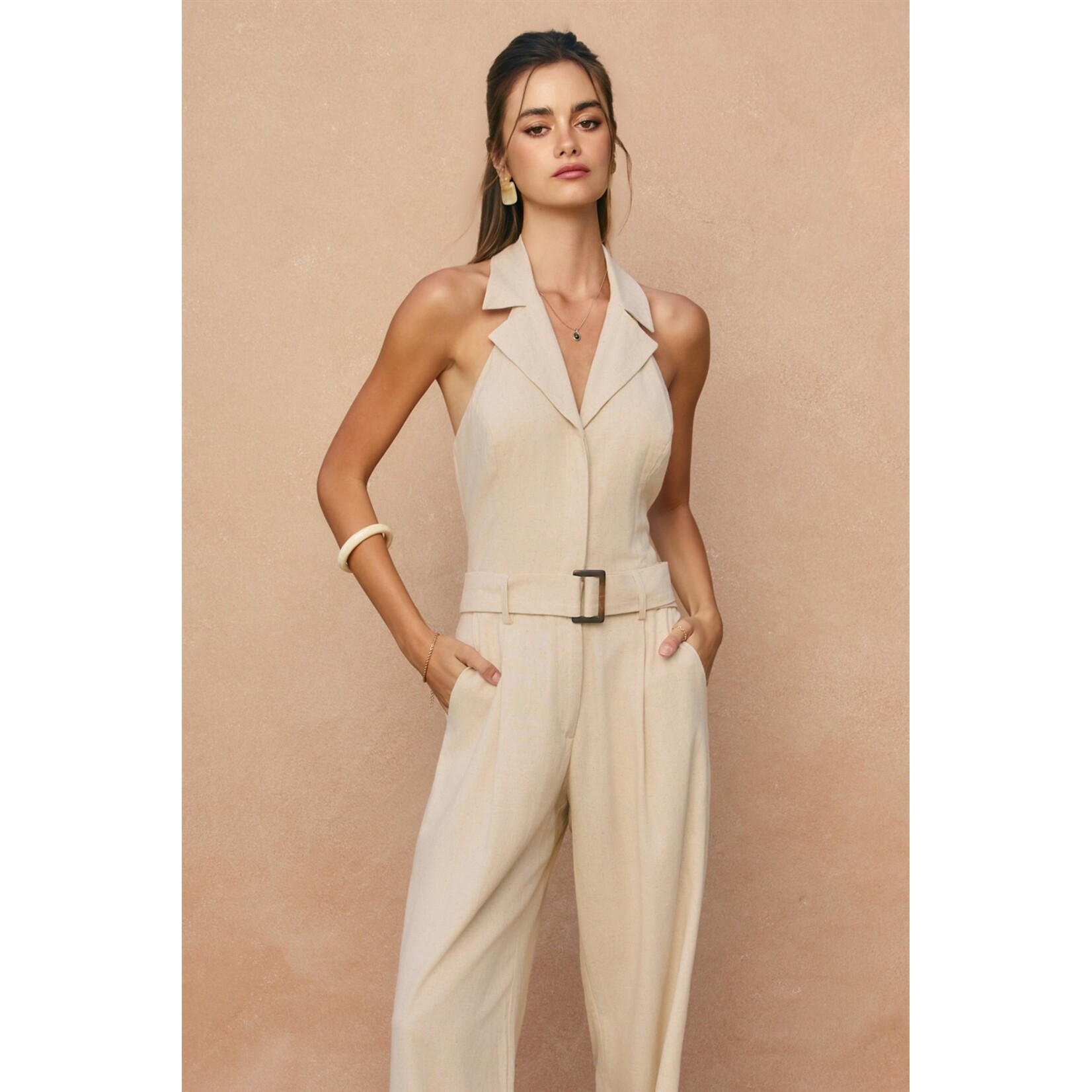 BELTED HALTER NECK JUMPSUIT
