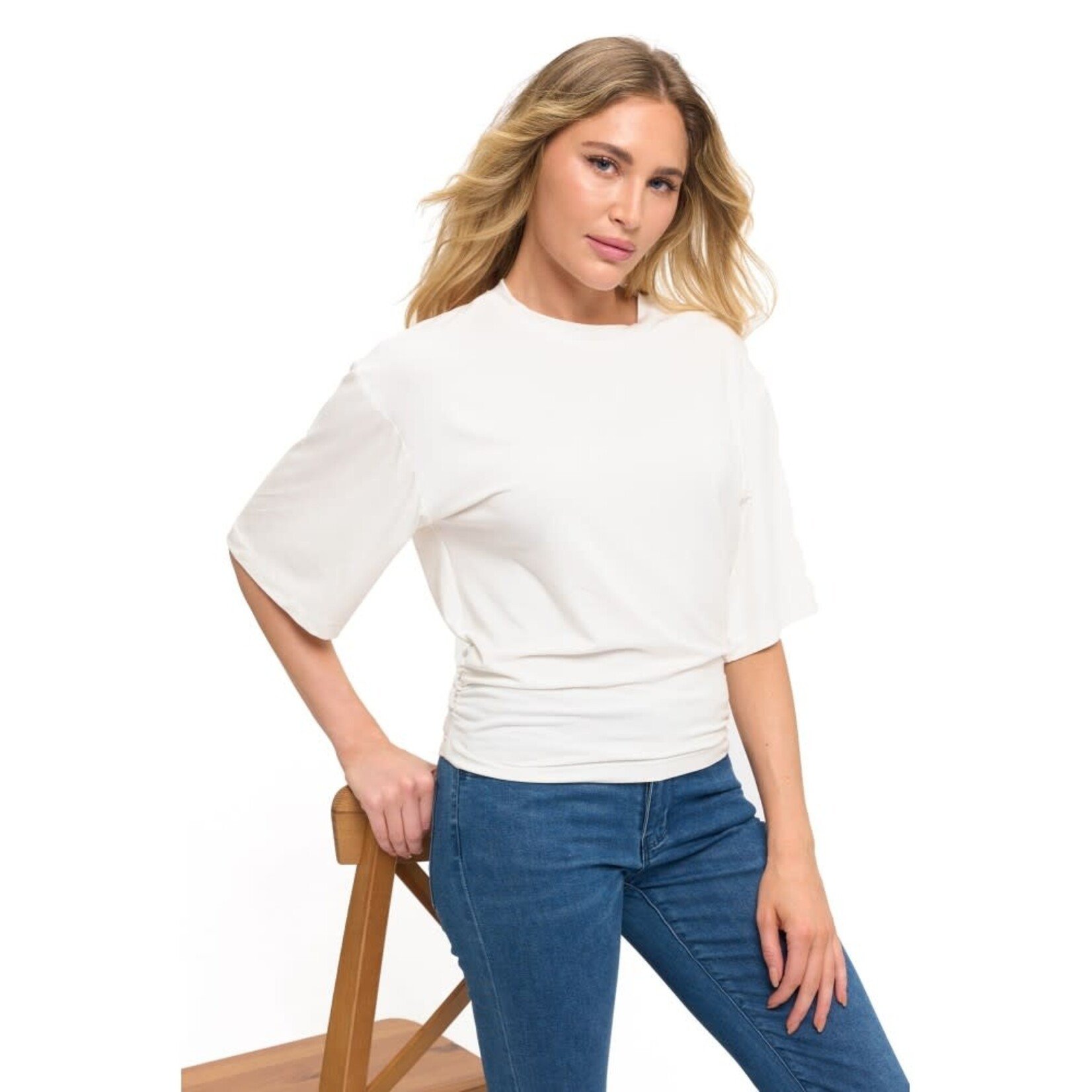 IVORY RUCHED DETAIL T-SHIRT