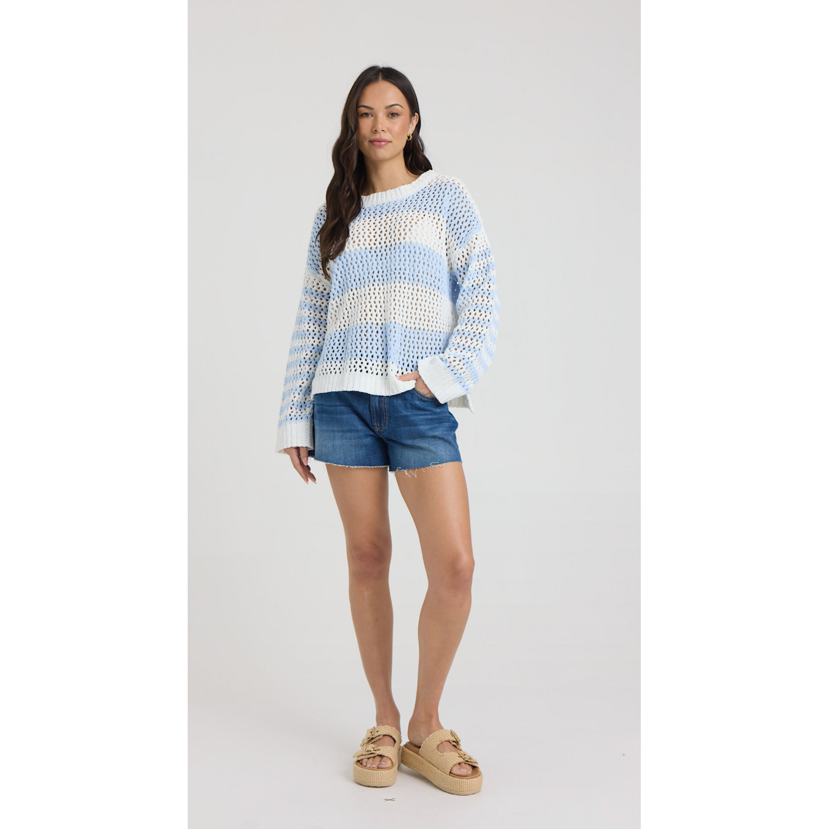 LIGHT BLUE OPEN-KNIT SWEATER