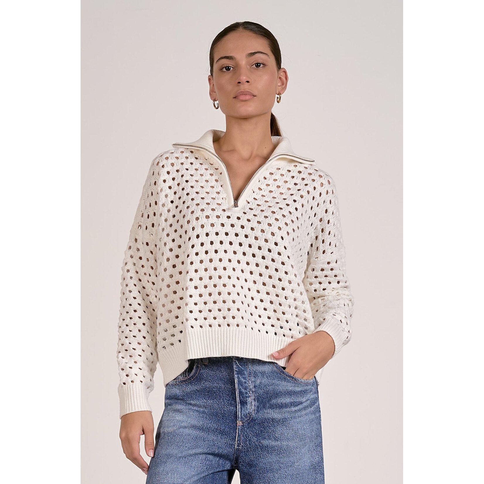 WHITE CROCHET QUARTER ZIP