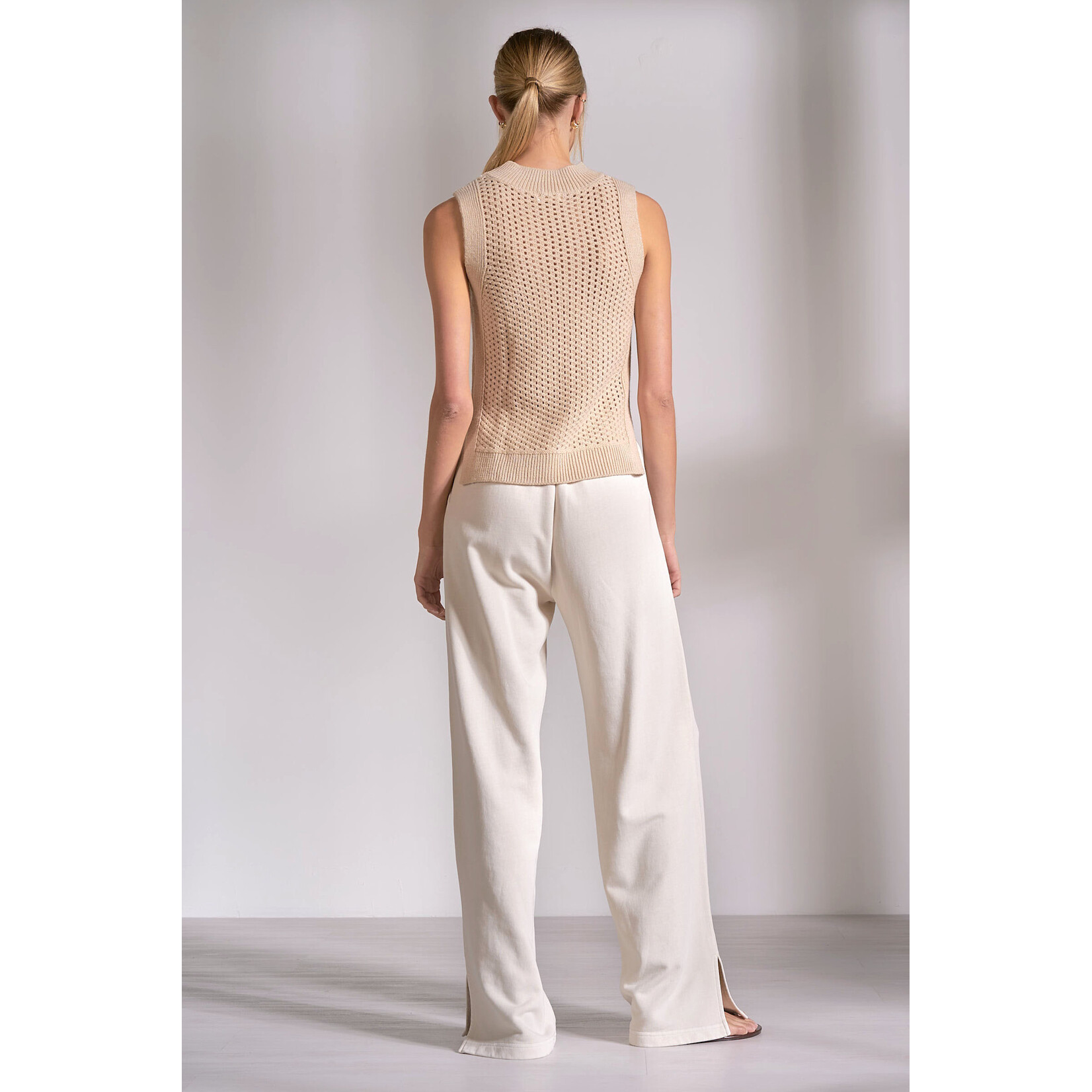 elan SAND SLEEVELESS OPEN KNIT TANK