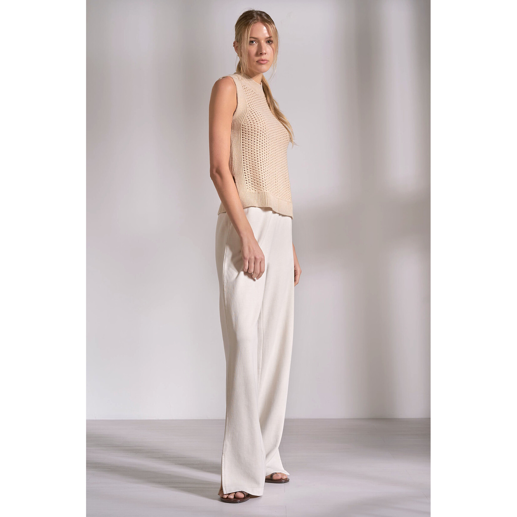 elan SAND SLEEVELESS OPEN KNIT TANK