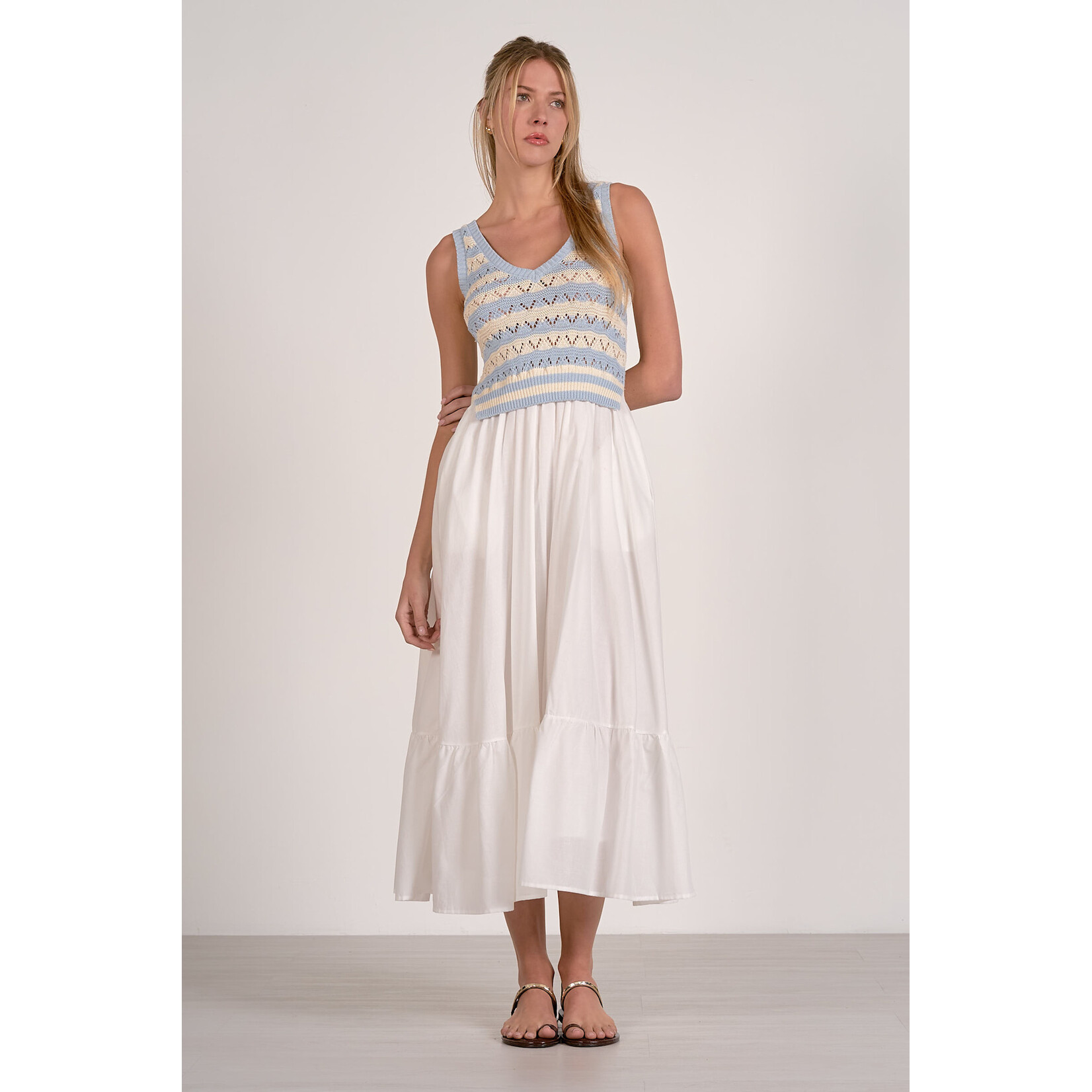 STRIPED WOVEN MIDI DRESS