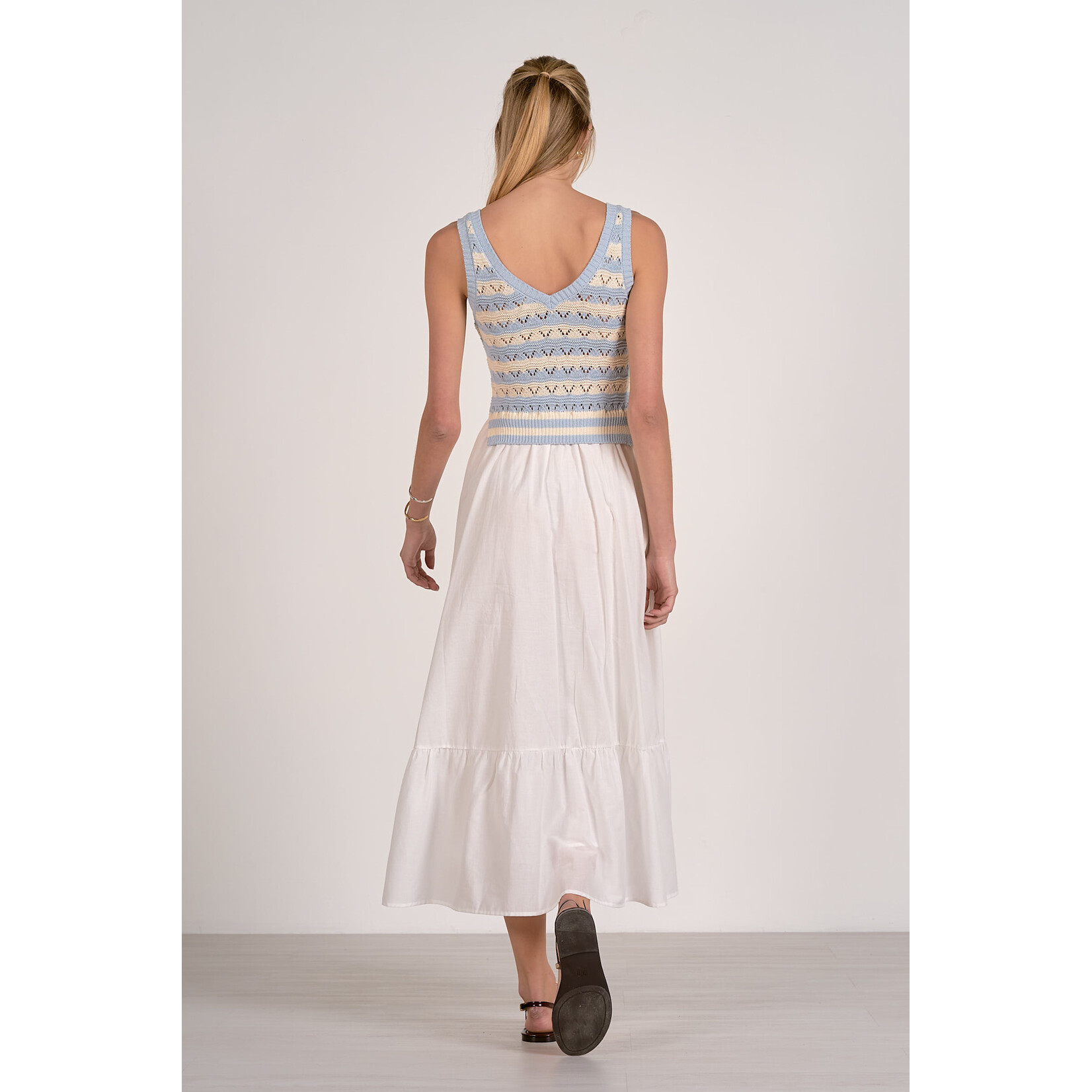 STRIPED WOVEN MIDI DRESS