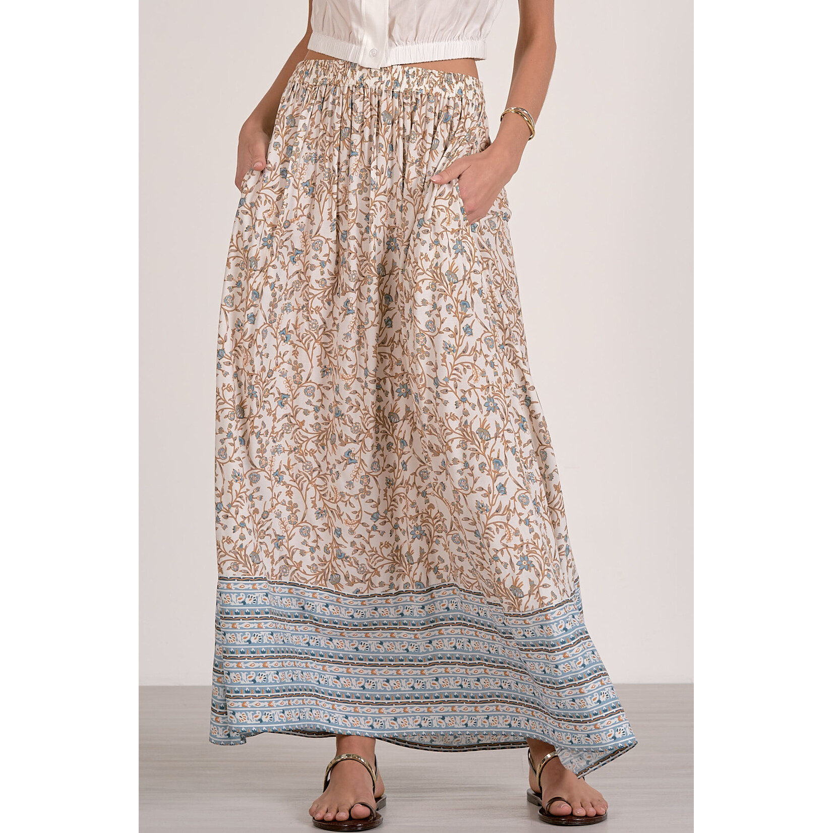 BLUE WHIMSY PRINT MAXI SKIRT