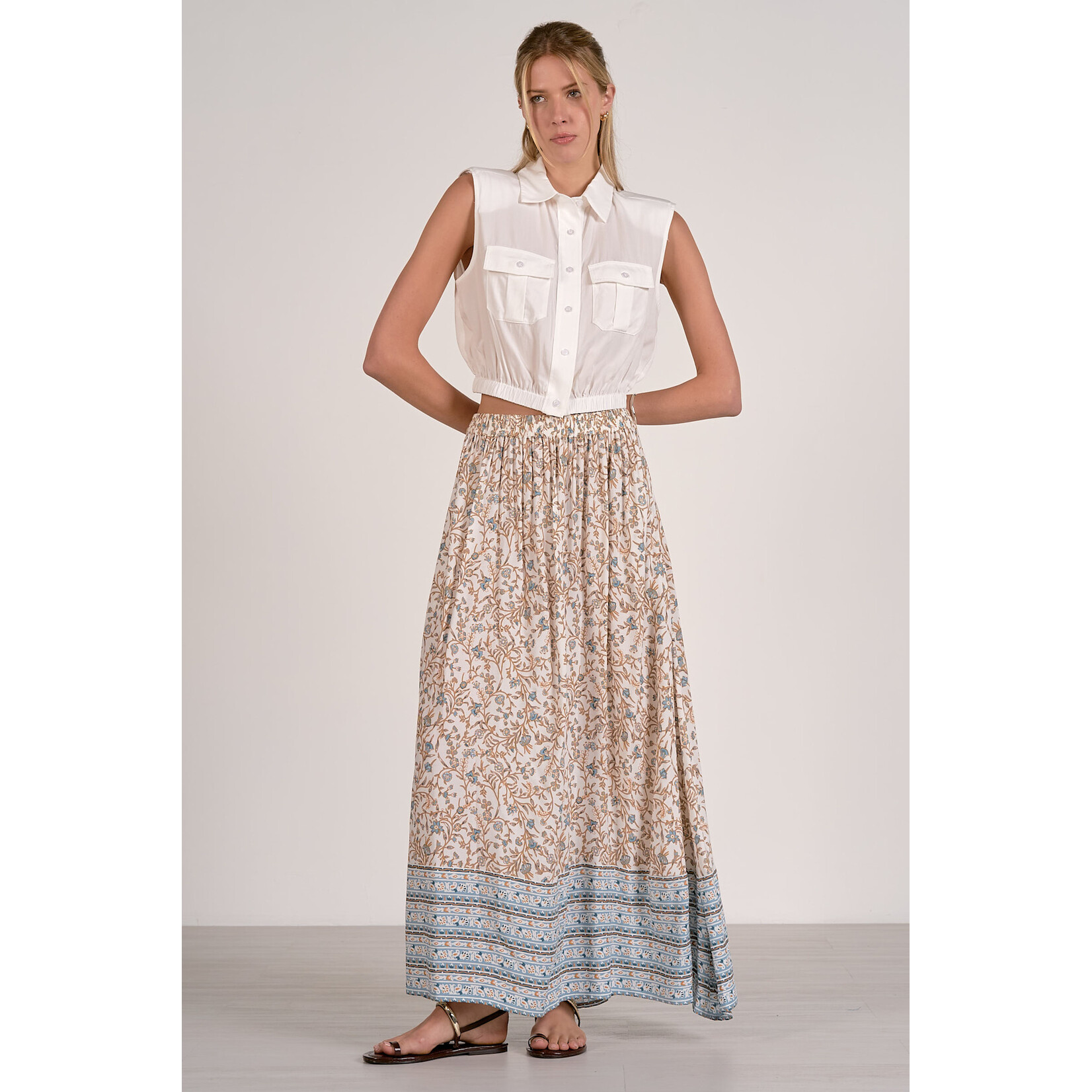 BLUE WHIMSY PRINT MAXI SKIRT