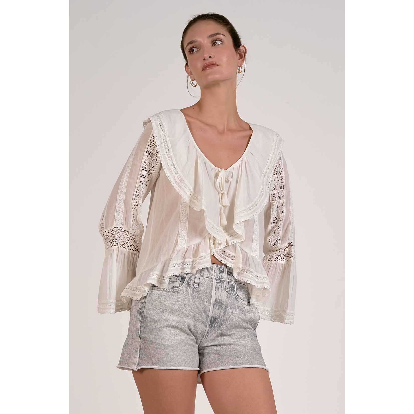 elan WHITE RUFFLE BLOUSE