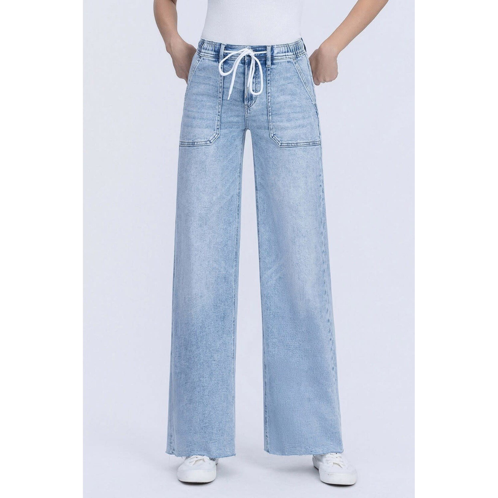 HIGH RISE DRAWSTRING WIDE LEG JEANS