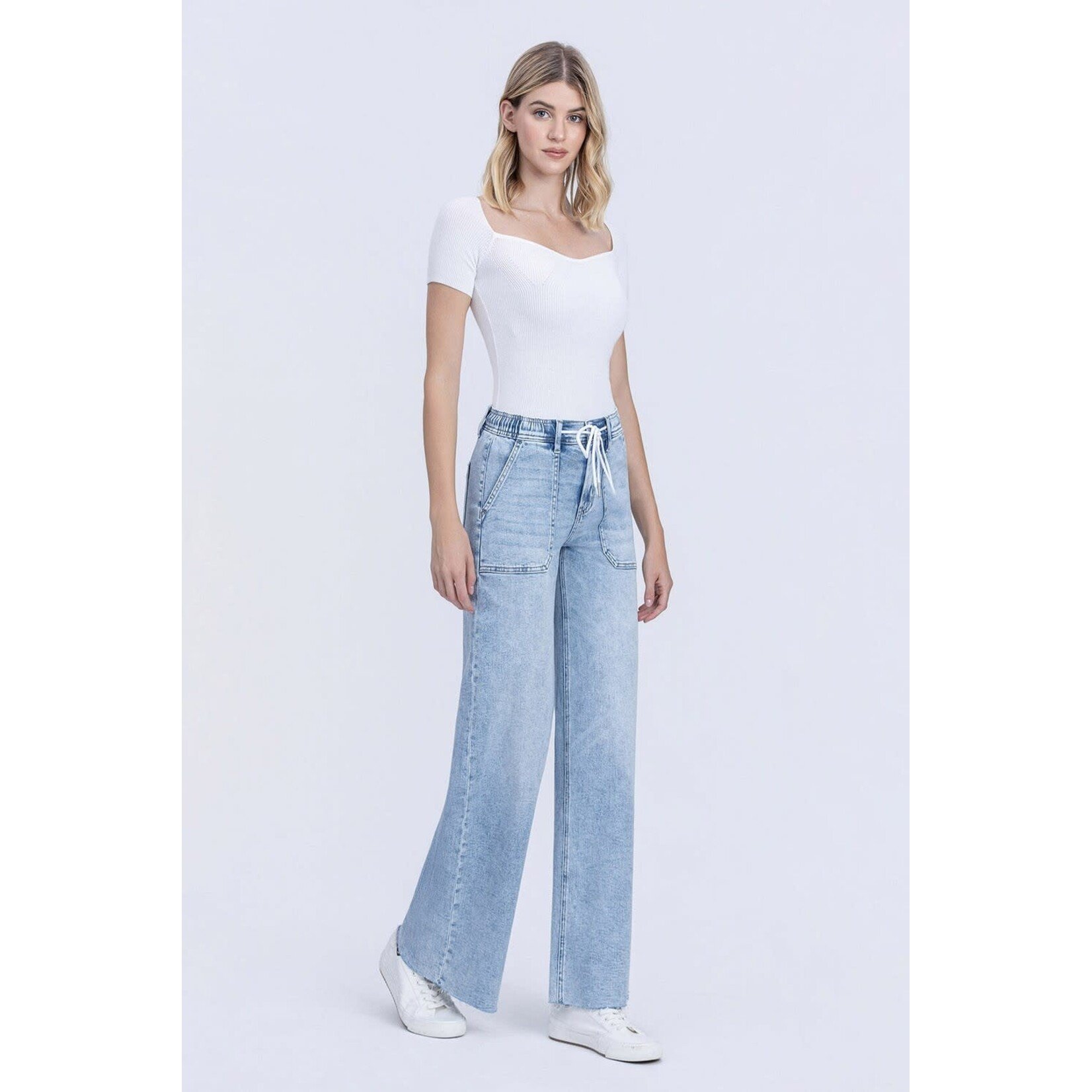 HIGH RISE DRAWSTRING WIDE LEG JEANS