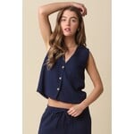 NAVY FRONT BUTTON VEST TOP