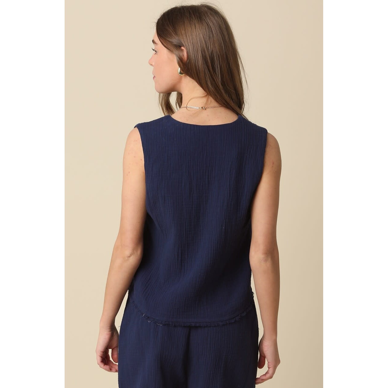 NAVY FRONT BUTTON VEST TOP