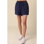 NAVY DRAWSTRING ELASTIC SHORTS