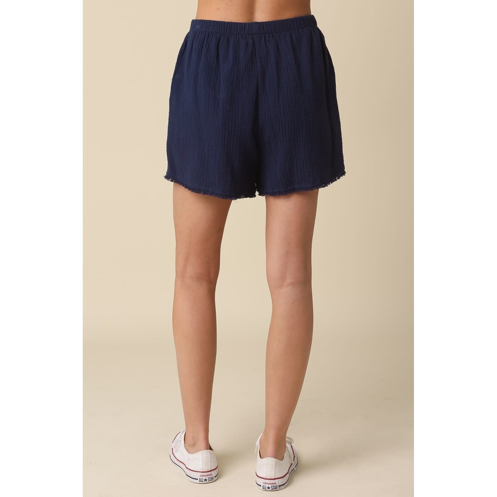 NAVY DRAWSTRING ELASTIC SHORTS