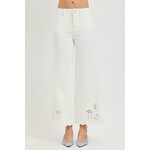 WHITE HIGH RISE CROP WIDE EYELET JEANS