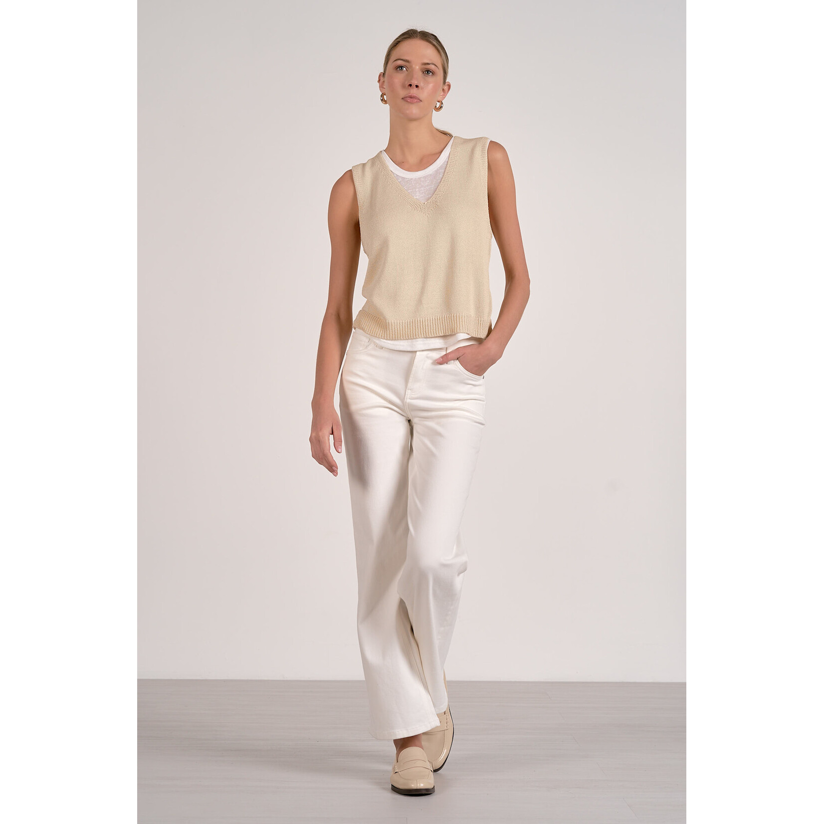 TAN/WHITE COMBO SWEATER TANK