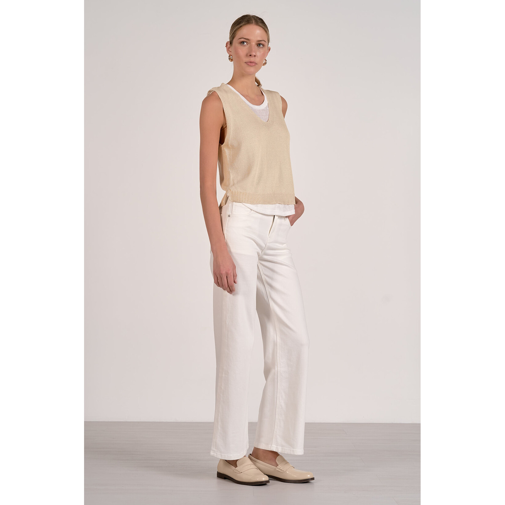 TAN/WHITE COMBO SWEATER TANK