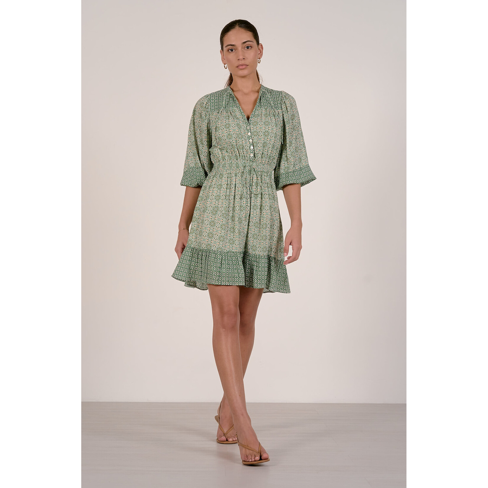 GREEN BOHO MINI DRESS