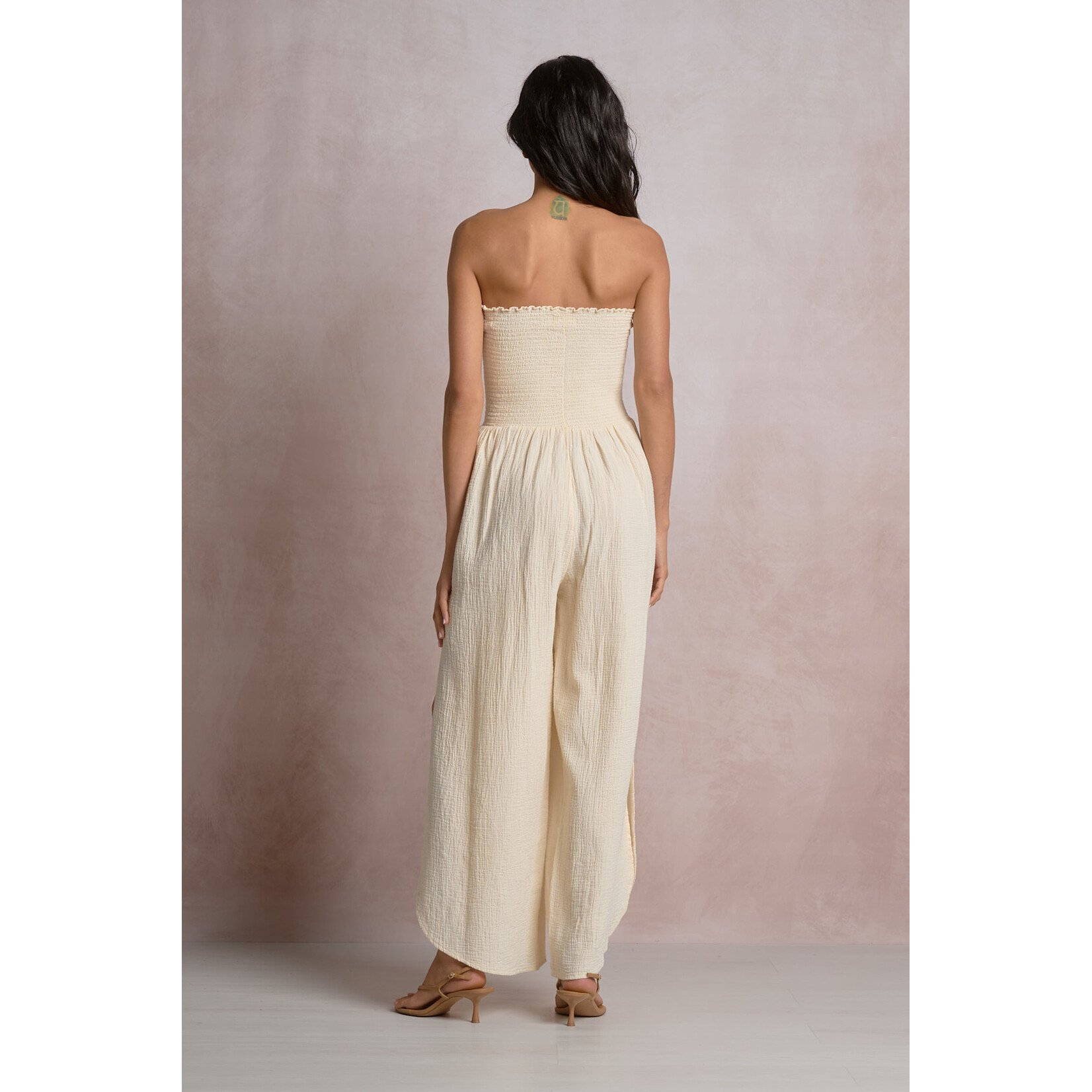 NATURAL SMOCKED JUMPSUIT