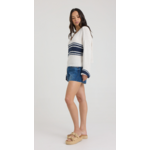 WHITE SWEATER W CONTRAST NAVY STRIPES