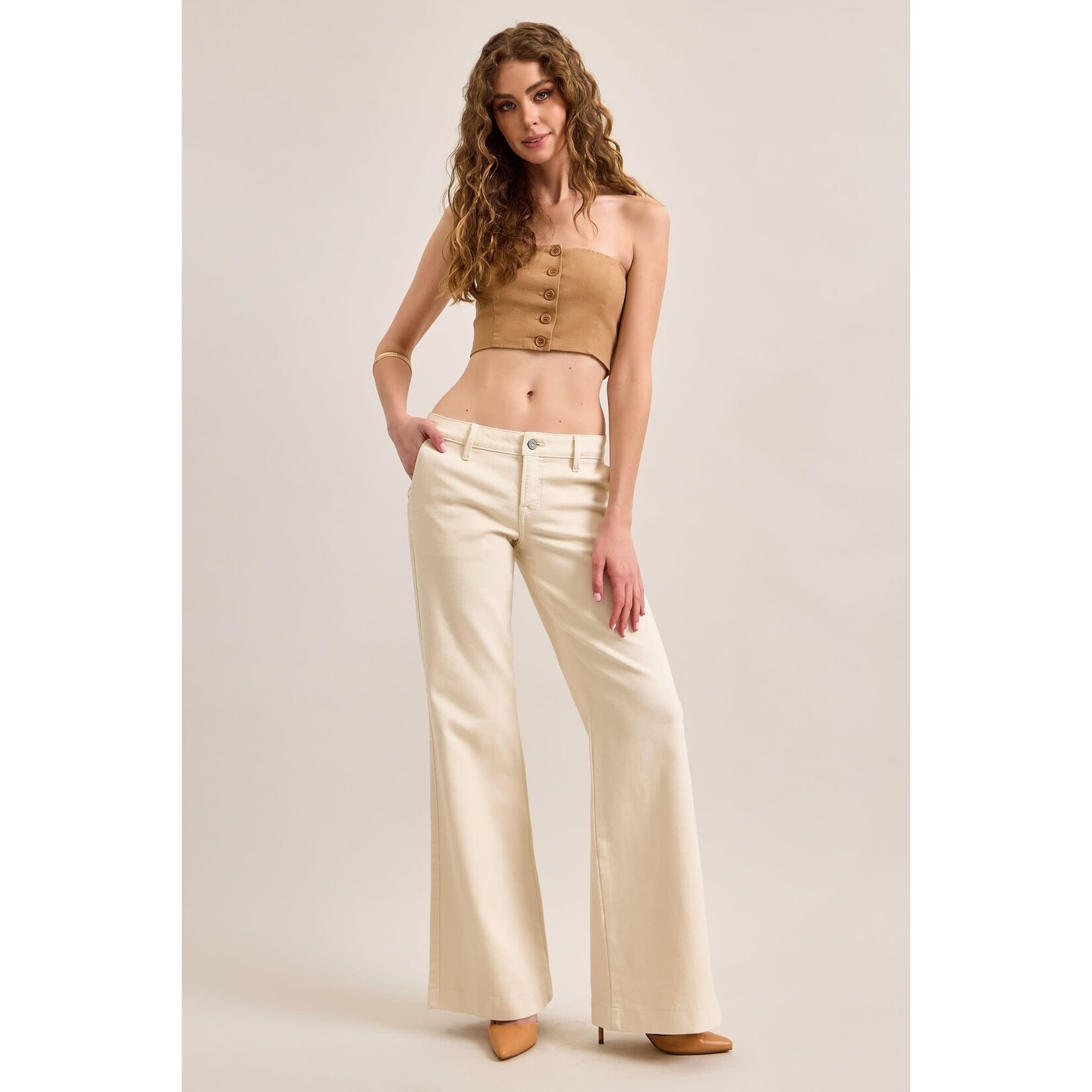HIDDEN ECRU LOW RISE COMFORT FLARE
