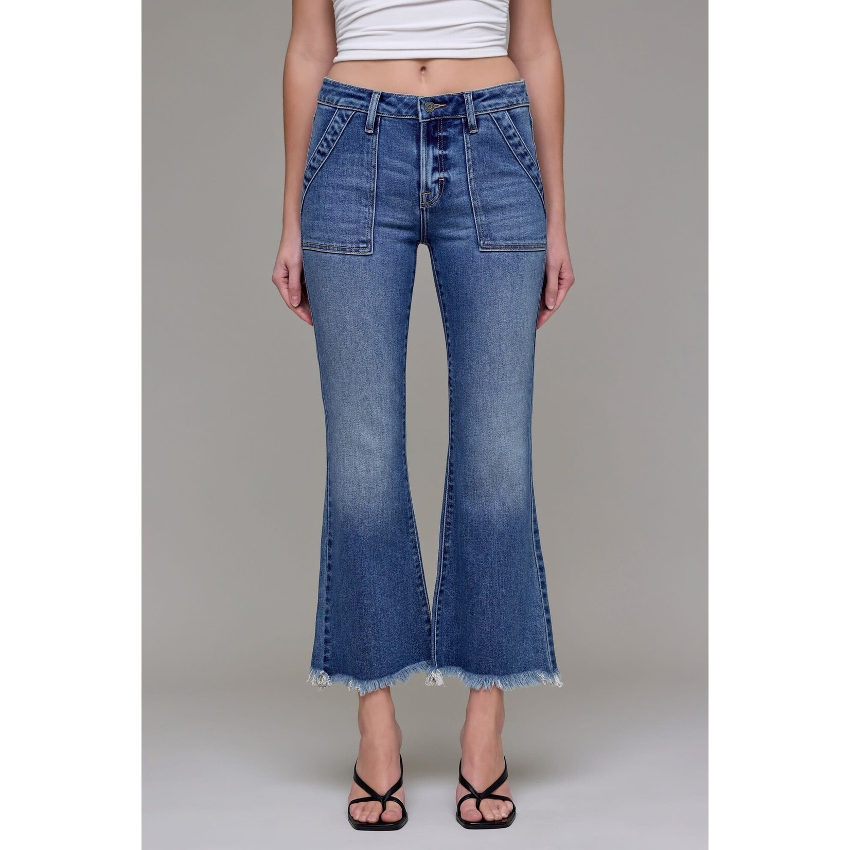 HIDDEN MEDIUM DARK CROP FLARE JEAN