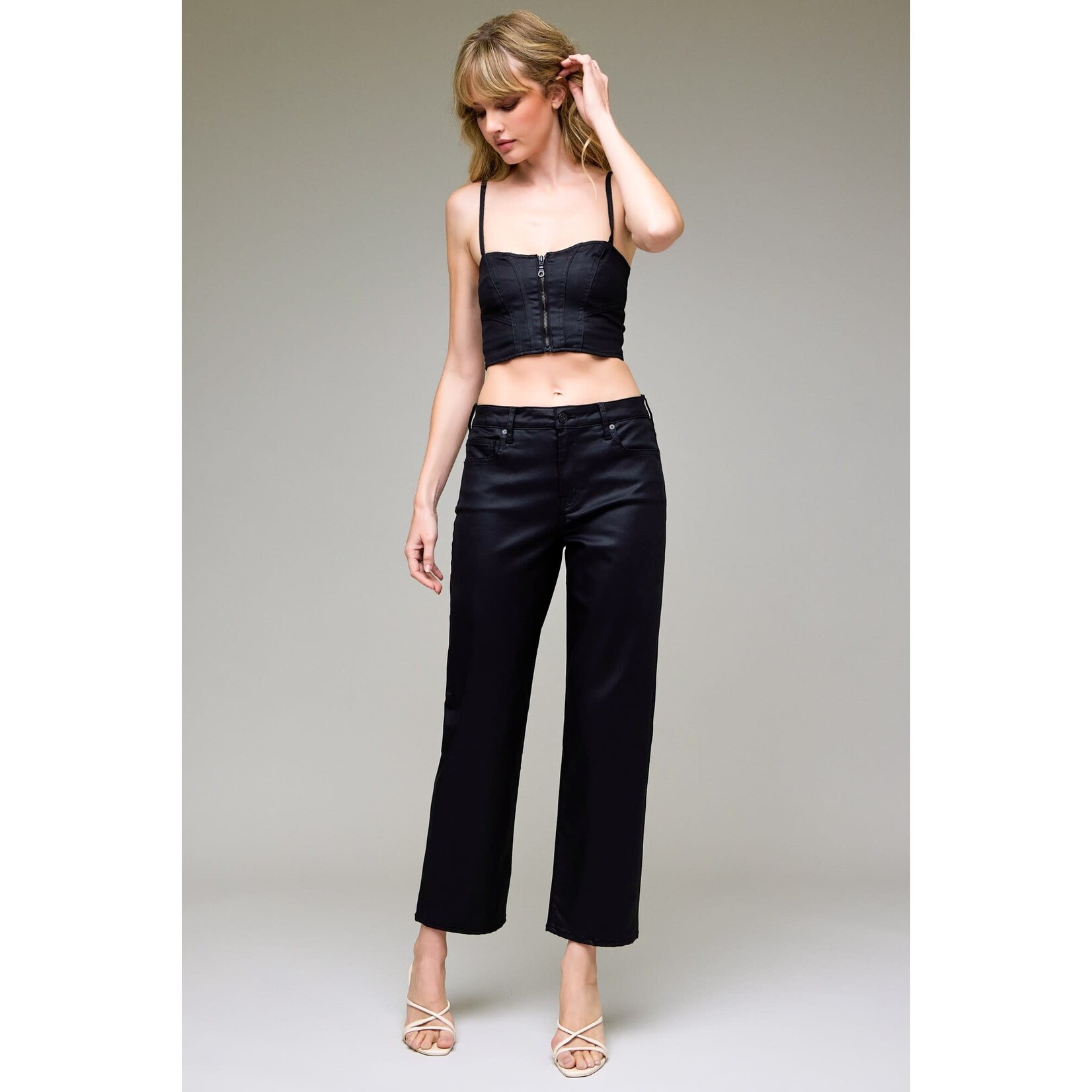 HIDDEN HIGH RISE STRAIGHT LEG COATED JEANS