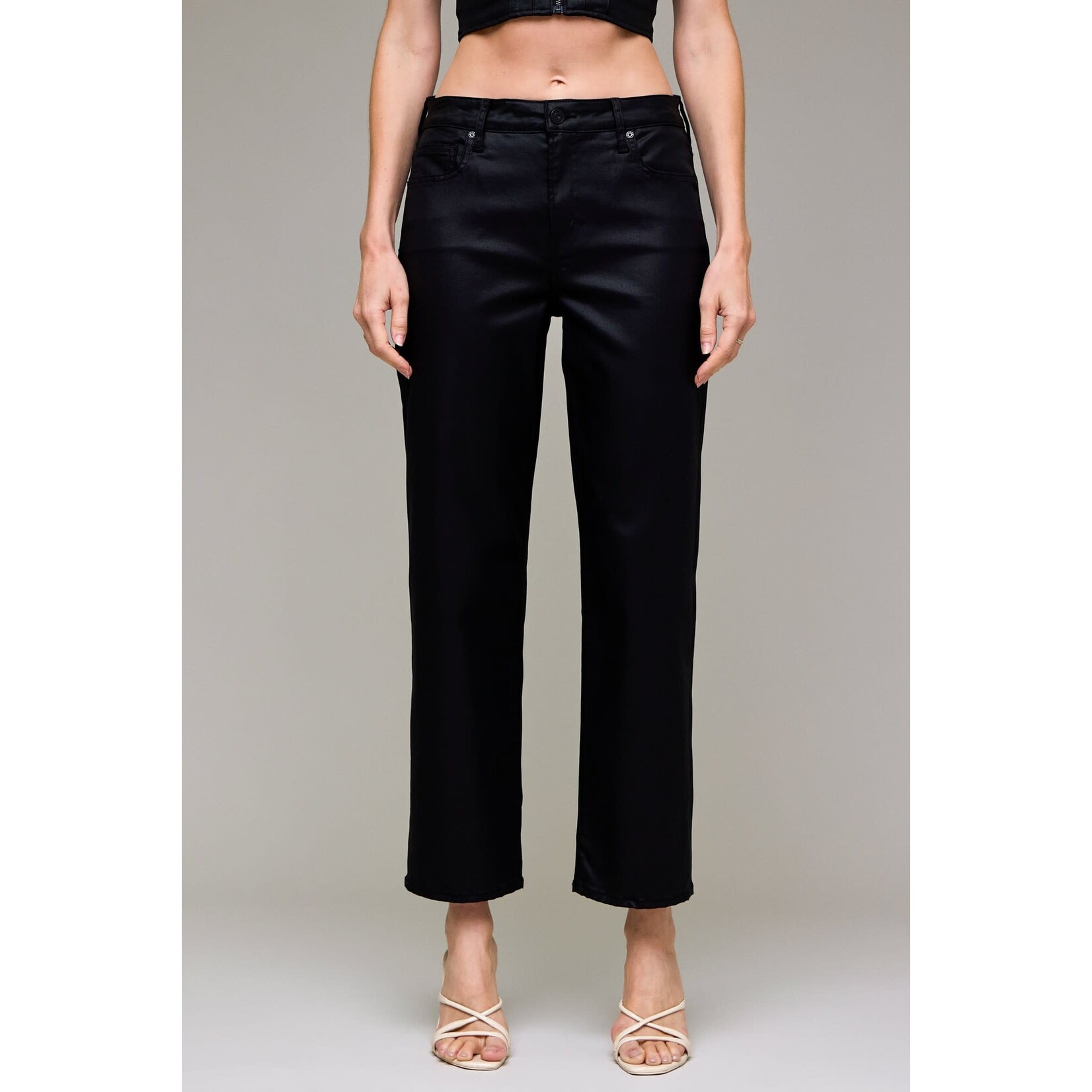 HIDDEN HIGH RISE STRAIGHT LEG COATED JEANS