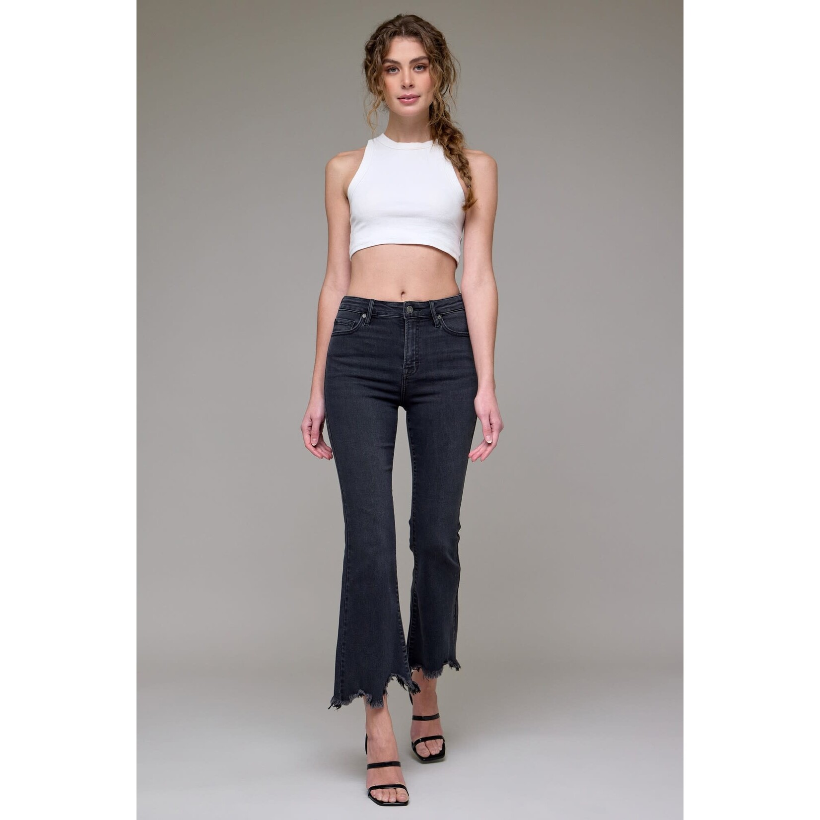 HIDDEN HIGH RISE FRAYED HEM CROPPED FLARE