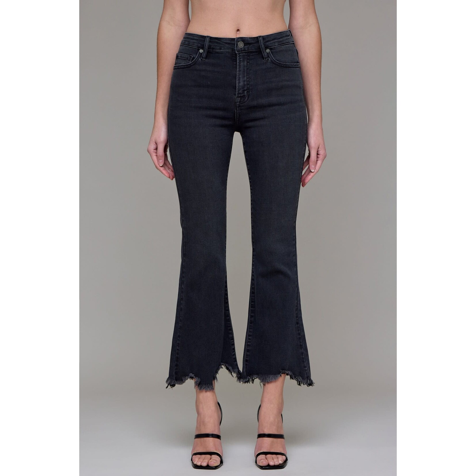 HIDDEN HIGH RISE FRAYED HEM CROPPED FLARE