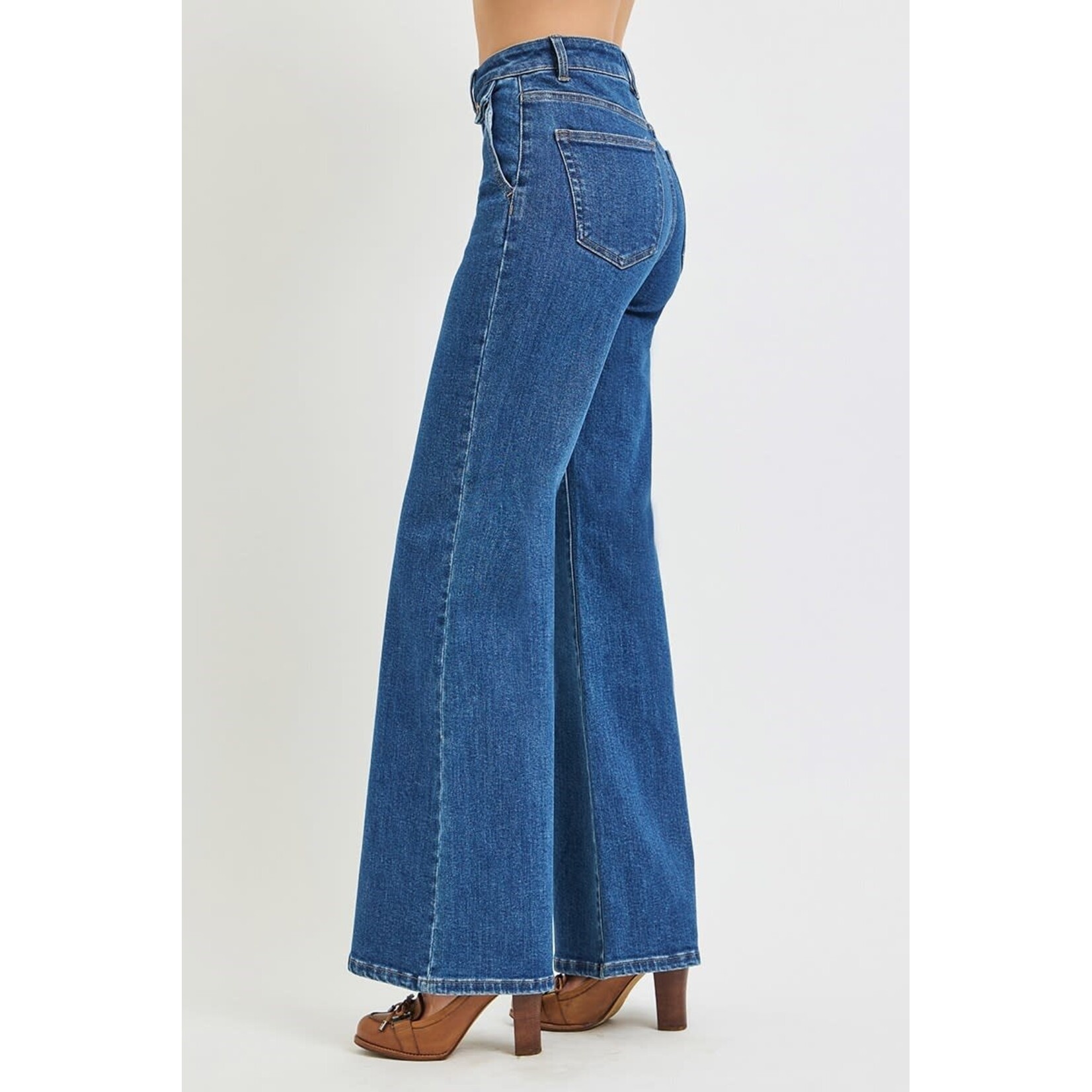 RISEN RISEN HIGH RISE WIDE FLARE FRONT FLAP DETAIL JEANS