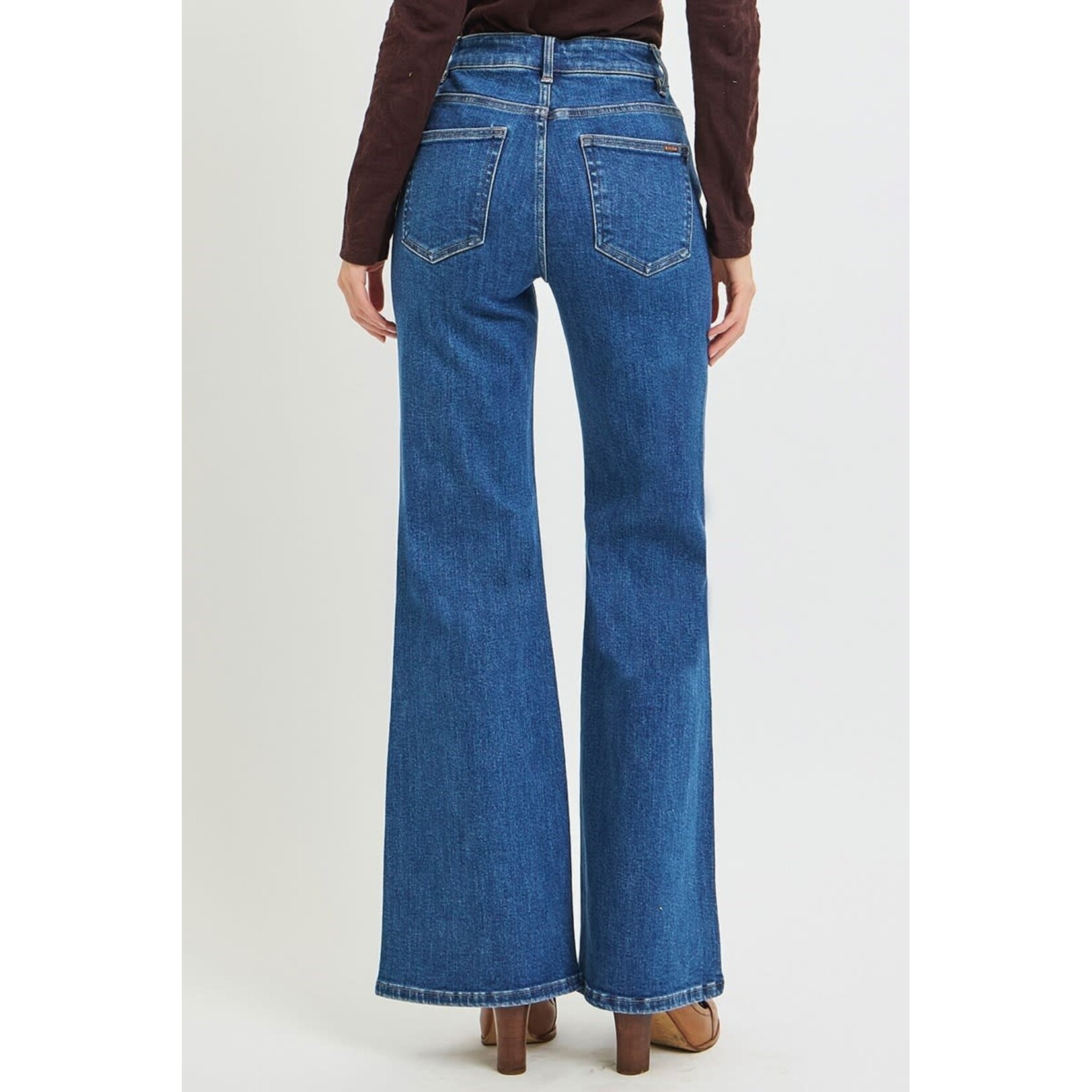RISEN RISEN HIGH RISE WIDE FLARE FRONT FLAP DETAIL JEANS