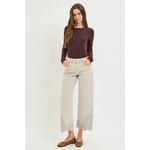 RISEN RISEN HIGH RISE CROP BARREL EMBROIDERED HEM PANTS