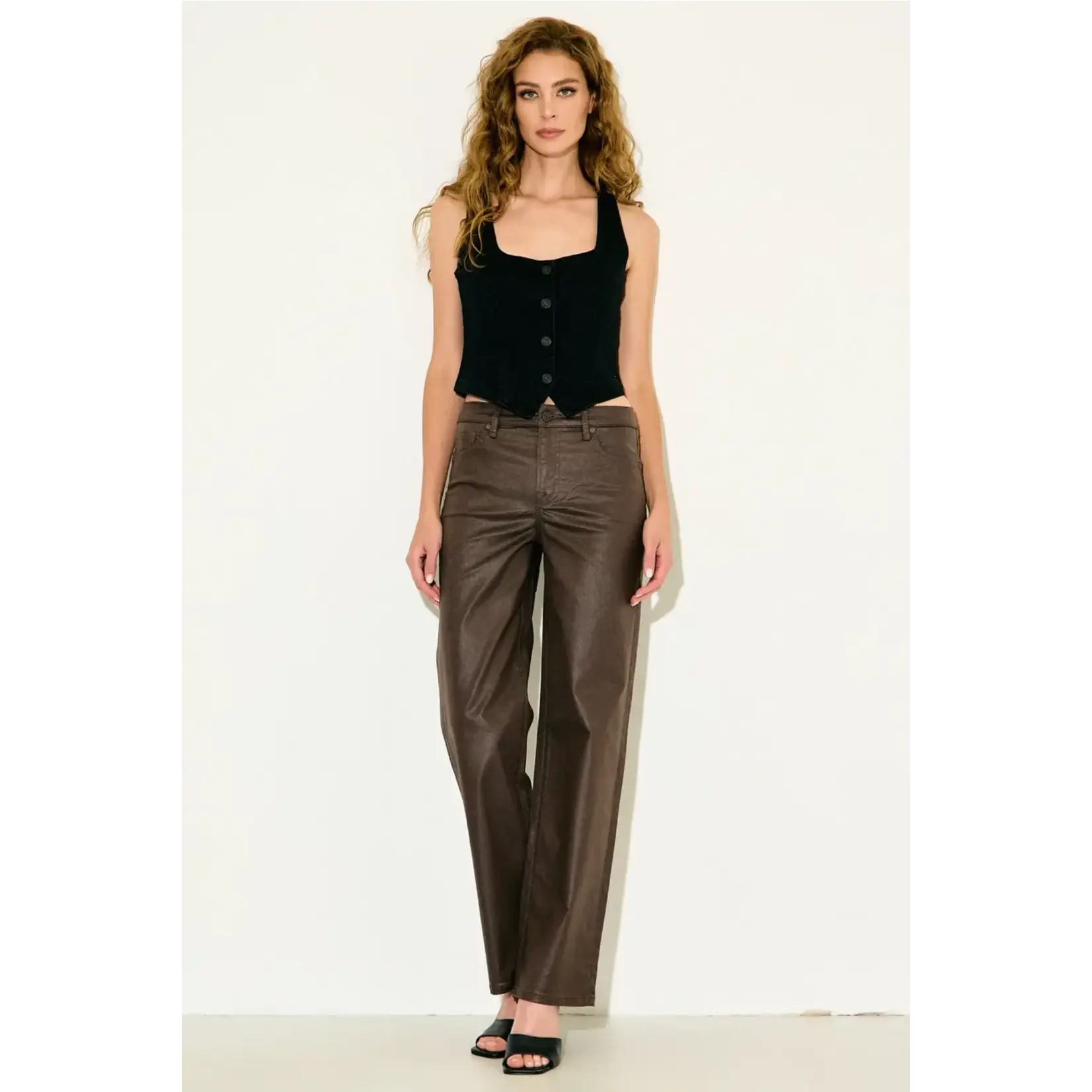 HIDDEN HIDDEN COATED BROWN HIGH RISE CLASSIC STRAIGHT