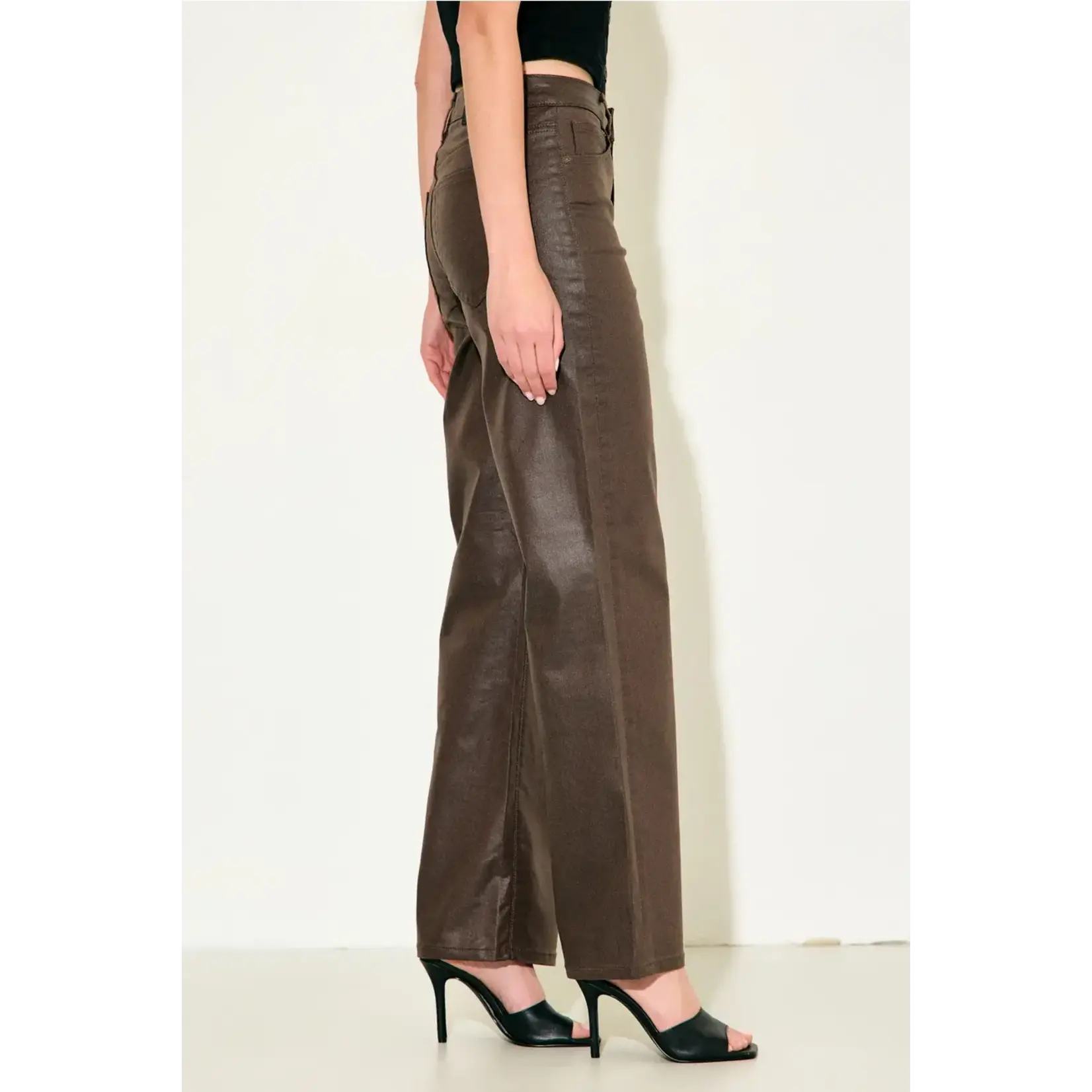 HIDDEN HIDDEN COATED BROWN HIGH RISE CLASSIC STRAIGHT