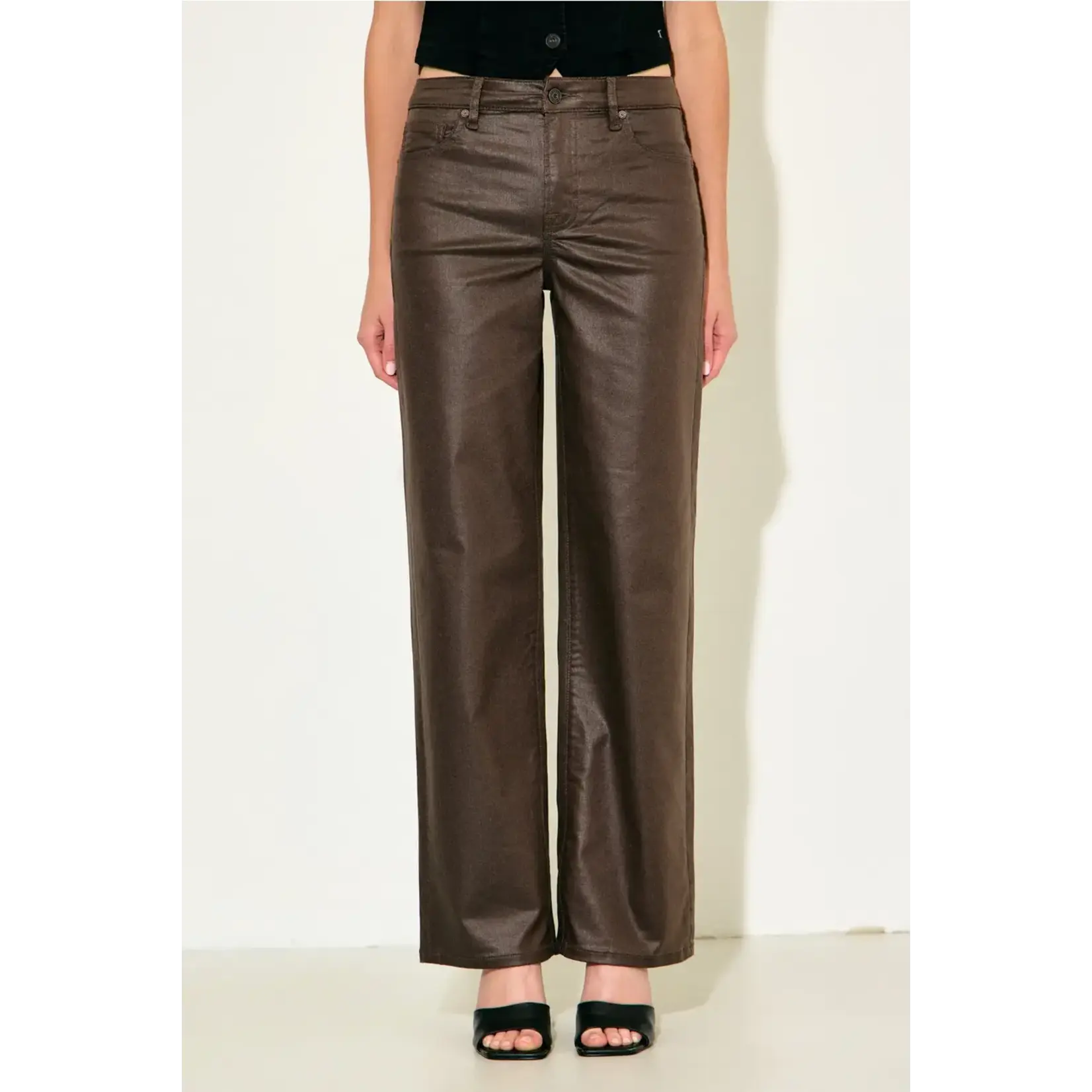 HIDDEN HIDDEN COATED BROWN HIGH RISE CLASSIC STRAIGHT