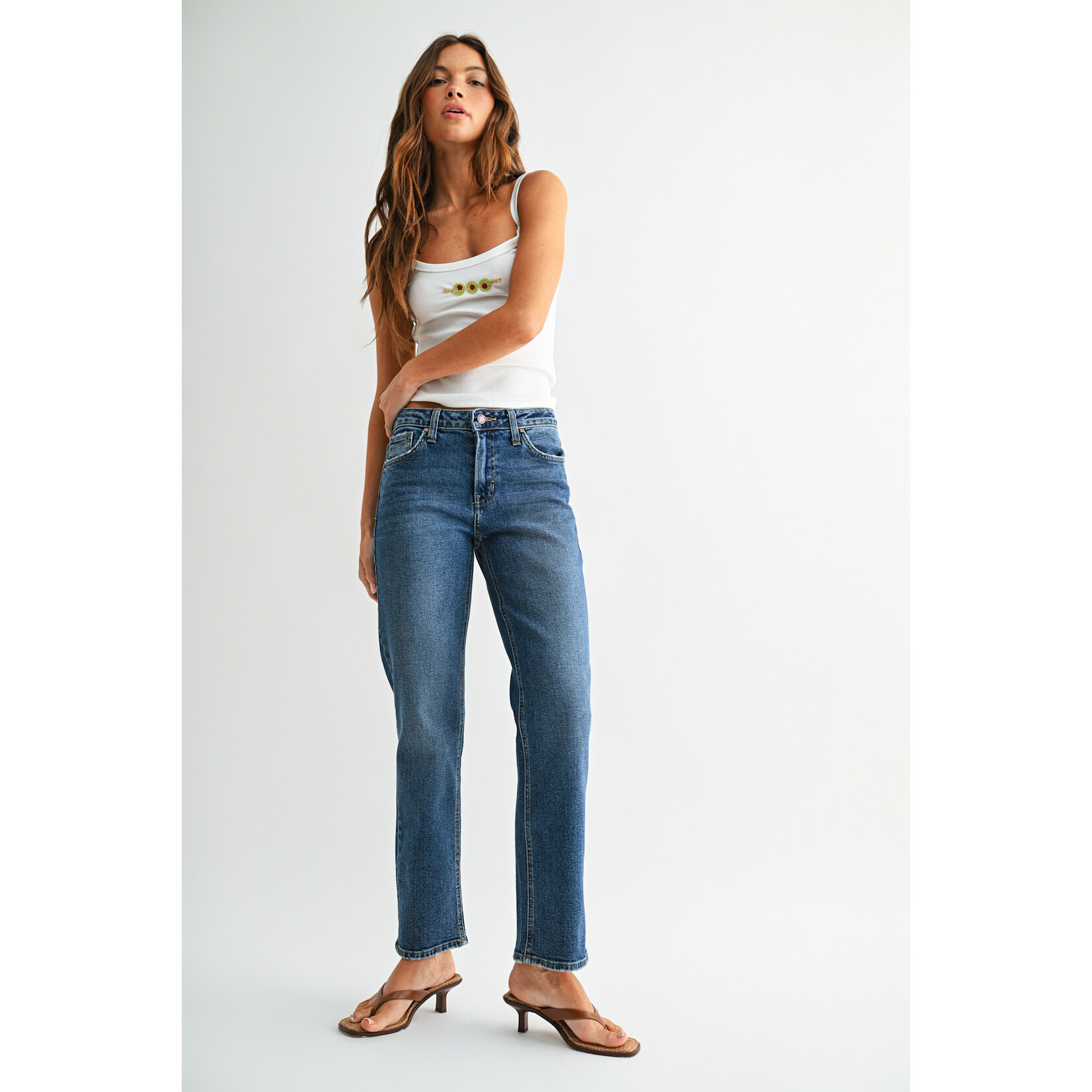 Just black denim/just usa JUST BLACK DENIM DARK WASH MID RISE STRAIGHT JEAN
