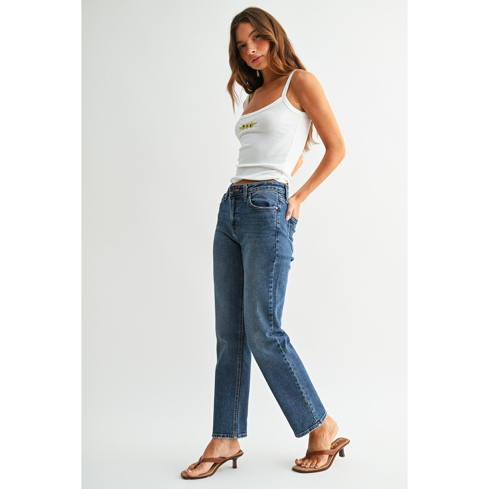 Just black denim/just usa JUST BLACK DENIM DARK WASH MID RISE STRAIGHT JEAN