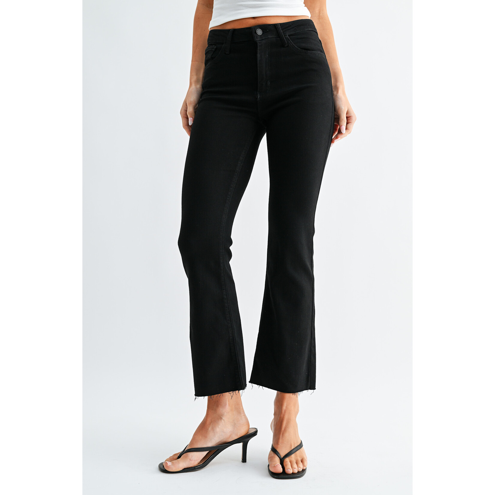 Just black denim/just usa JUST BLACK DENIM HIGHT RISE BLACK CROP FLARE JEAN
