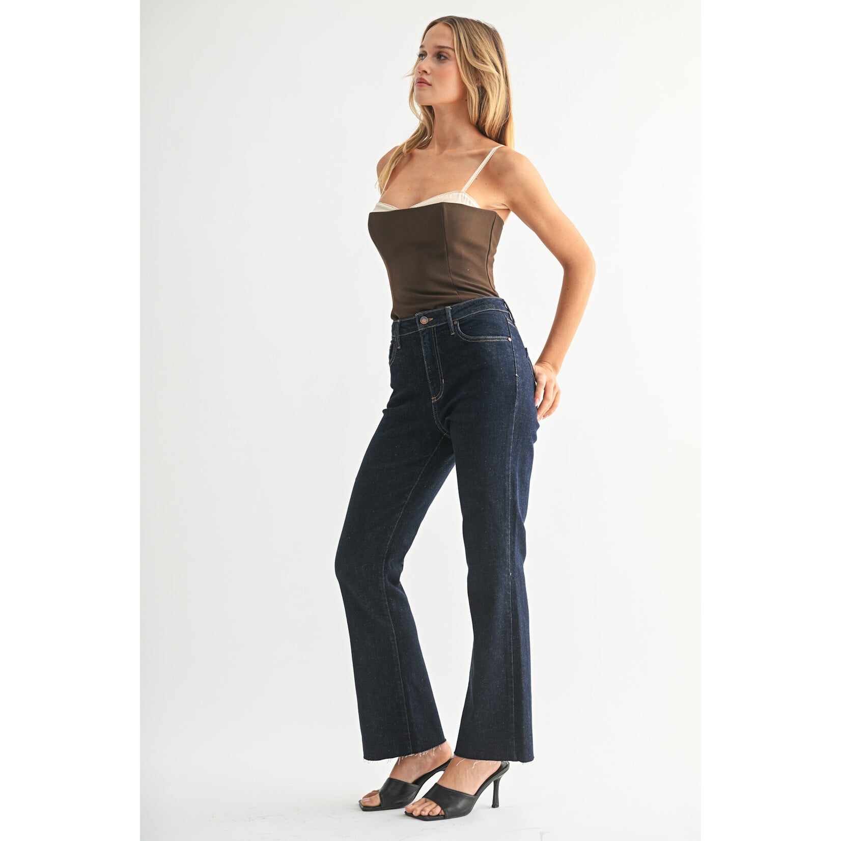 Just black denim/just usa JUST BLACK DENIM HIGH RISE DARK WASH FLARE JEAN