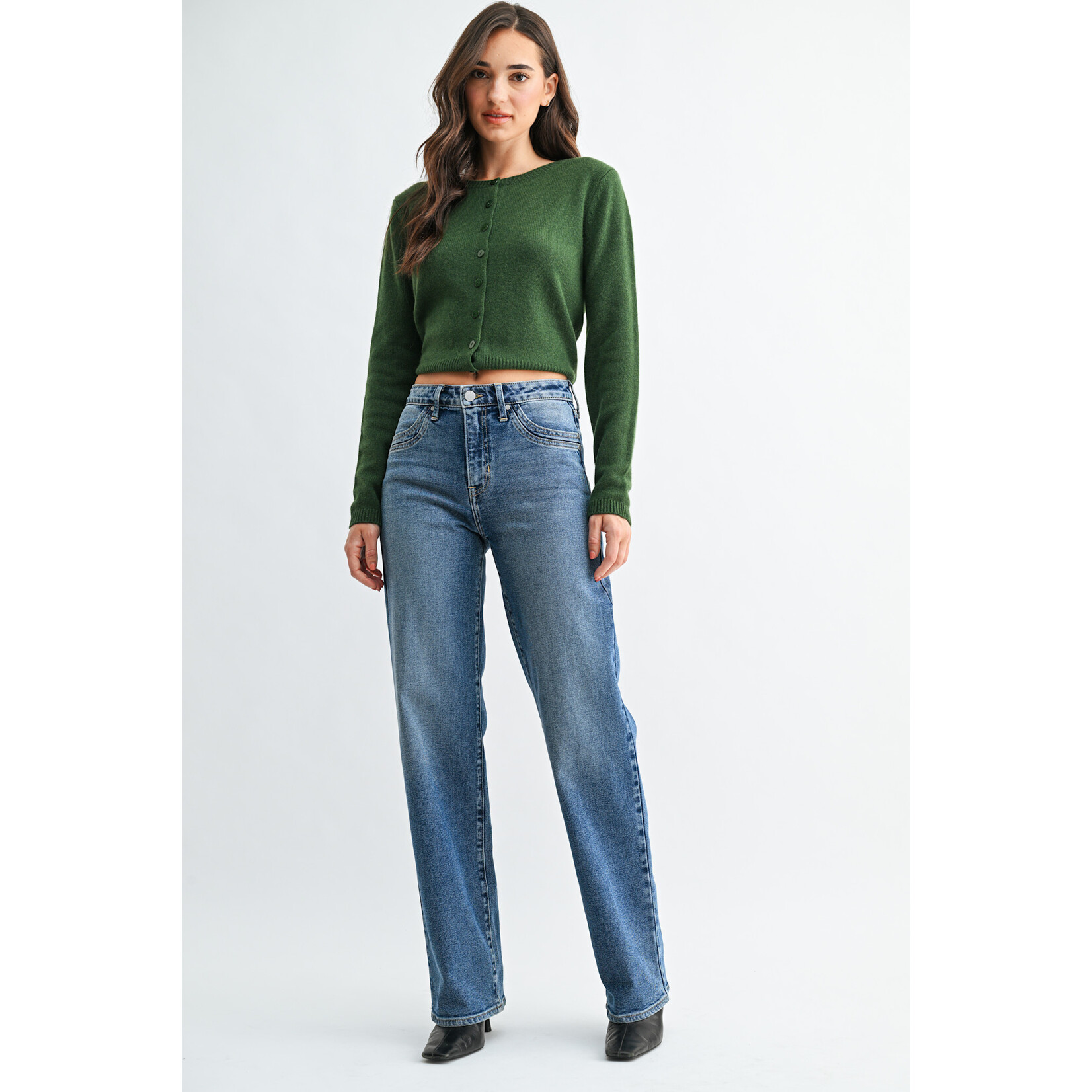 Just black denim/just usa JUST BLACK DENIM MEDIUM WASH DOUBLE POCKET WIDE LEG JEAN