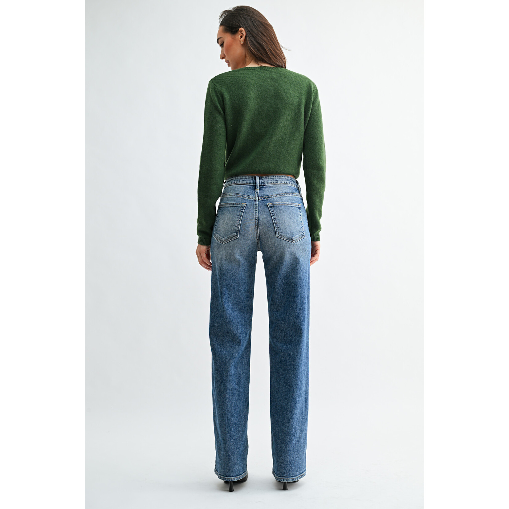 Just black denim/just usa JUST BLACK DENIM MEDIUM WASH DOUBLE POCKET WIDE LEG JEAN